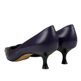 Manolo Blahnik Purple/Black Bow Kitten Heels