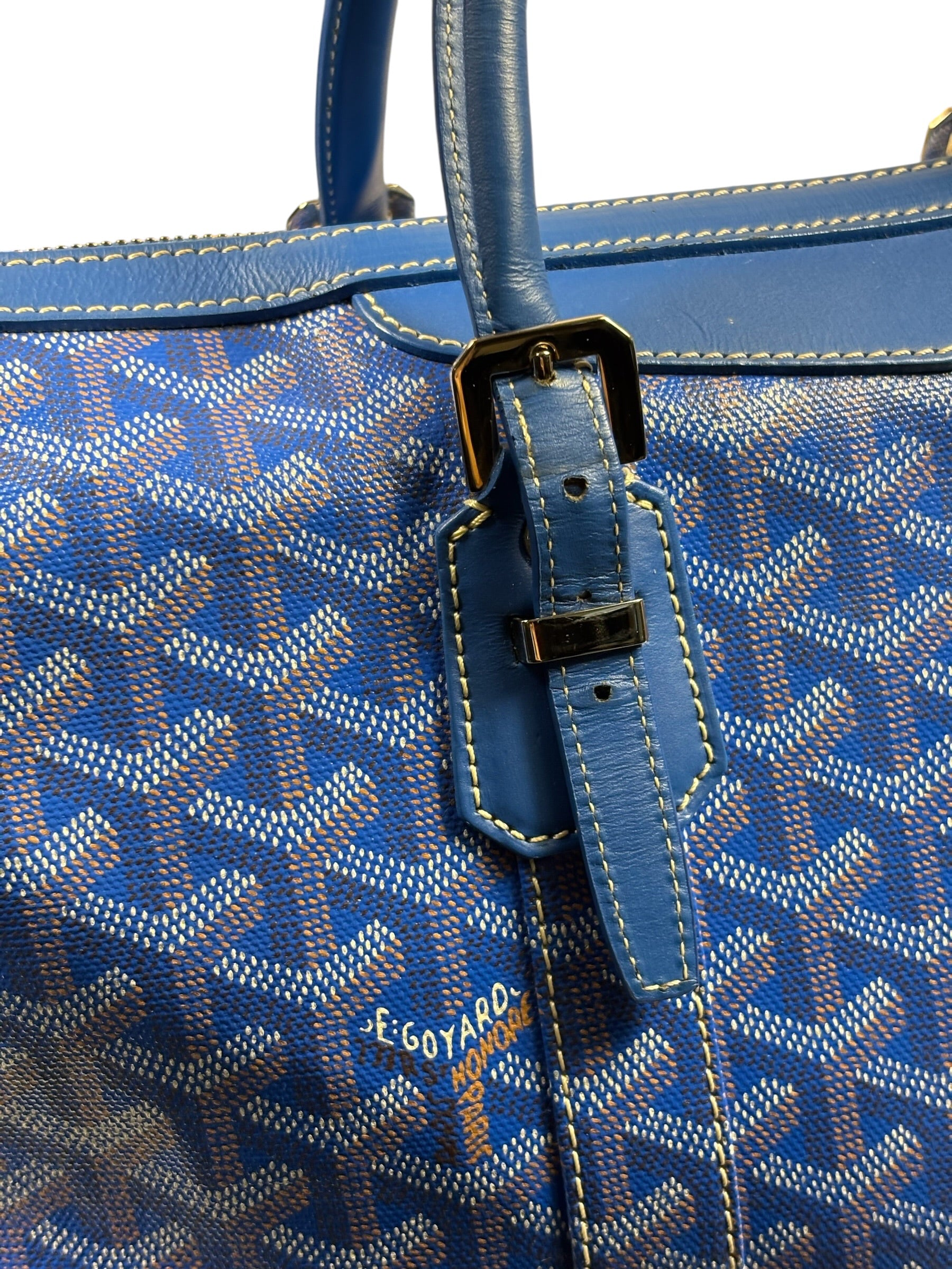 Goyard Blue Leather Goyardine Coated Canvas Shoulder Bag
