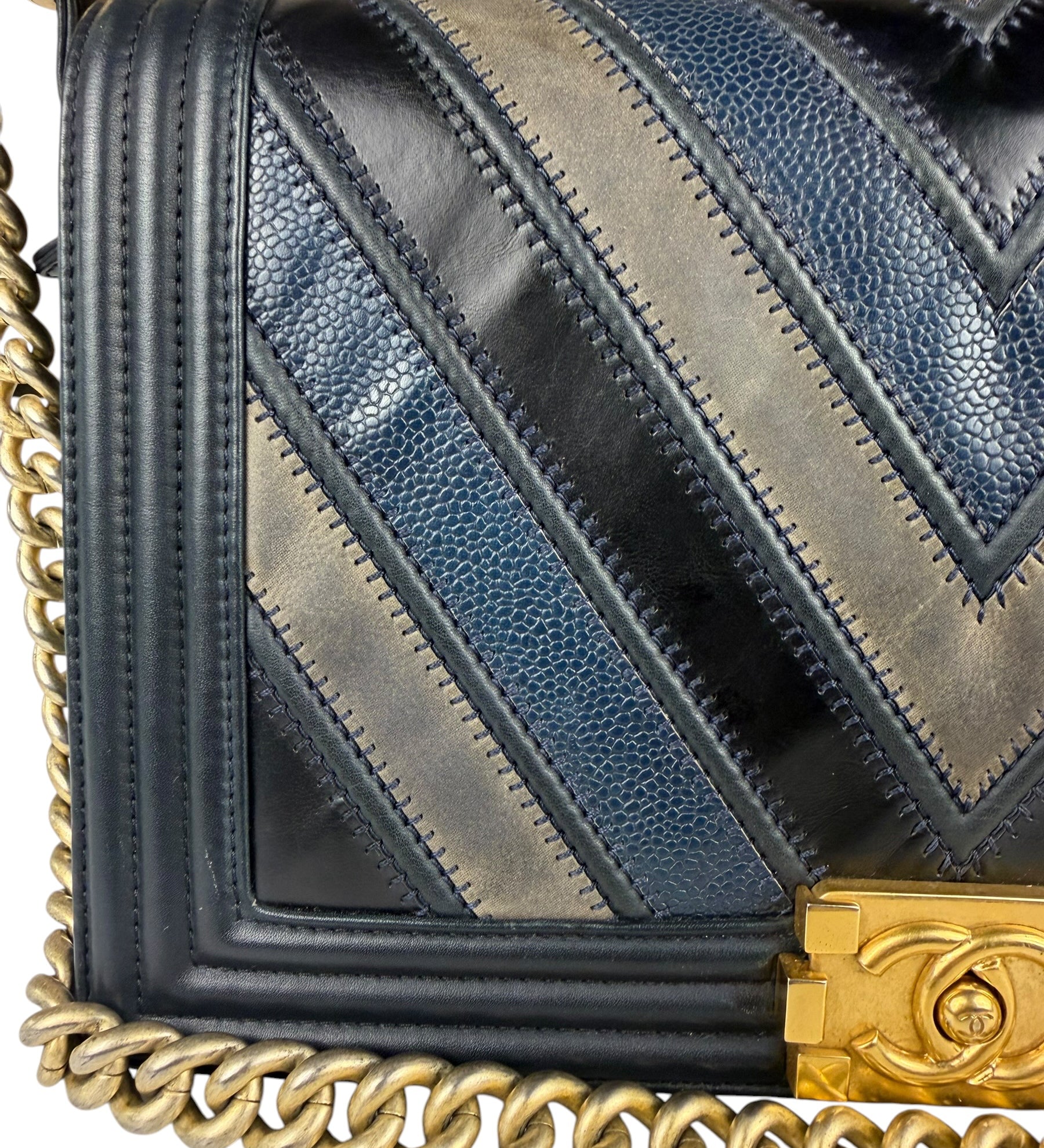 Chanel Tricolor Chevron Leather Old Medium Boy Flap 2016