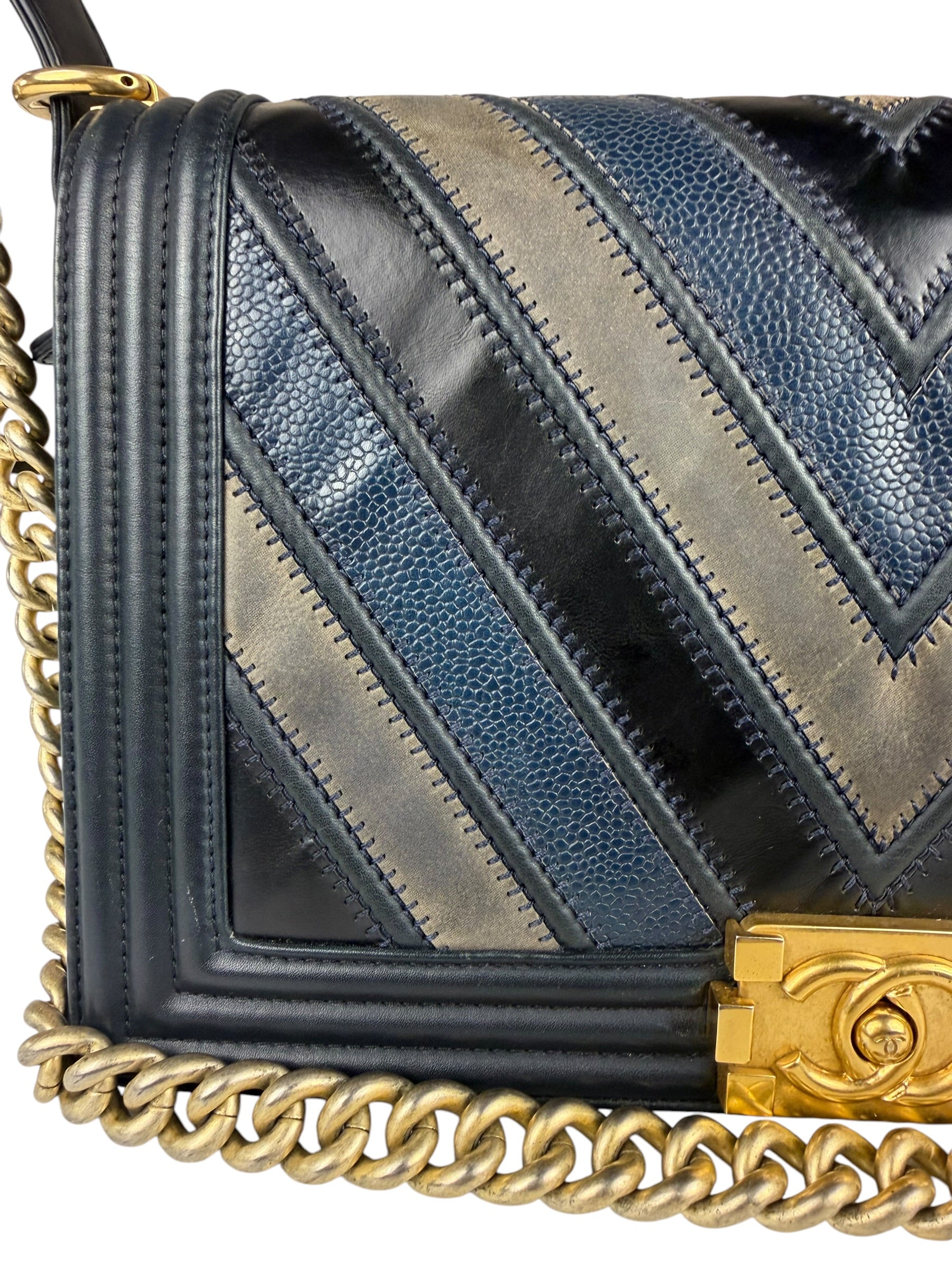 Chanel Tricolor Chevron Leather Old Medium Boy Flap 2016