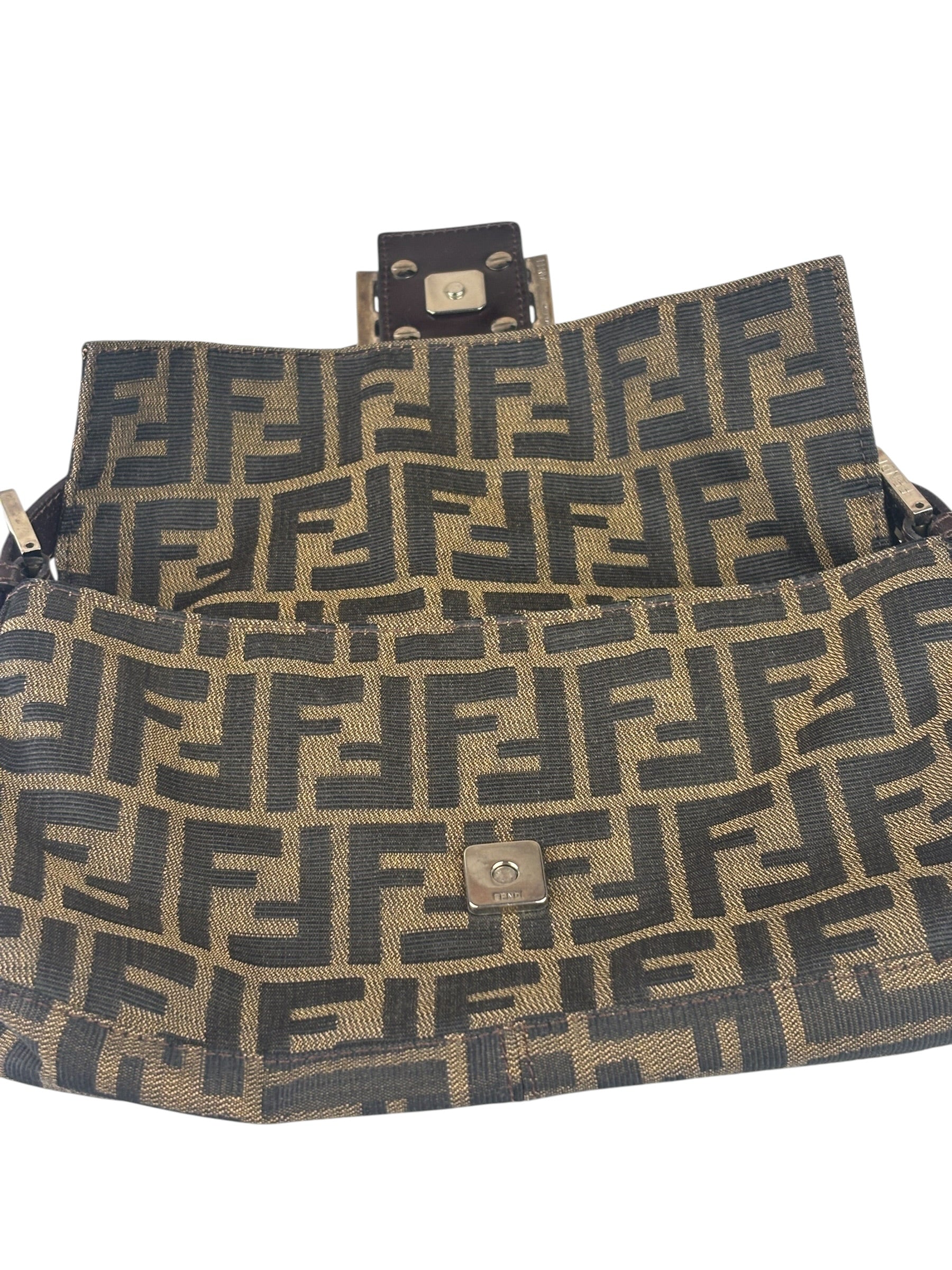 Fendi Brown Leather Trim Baguette