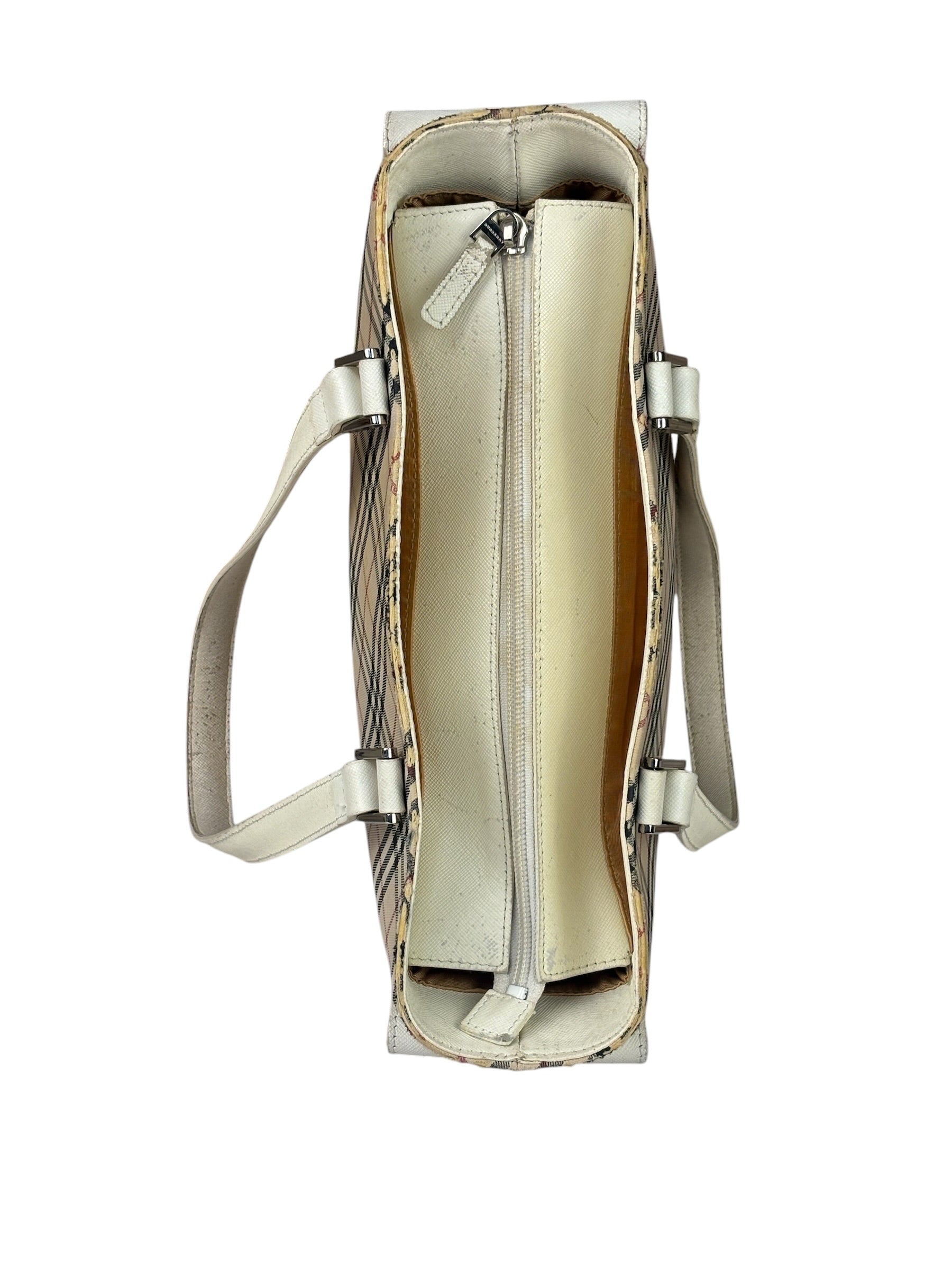 Burberry White Leather Trim Nova Check Shoulder Bag