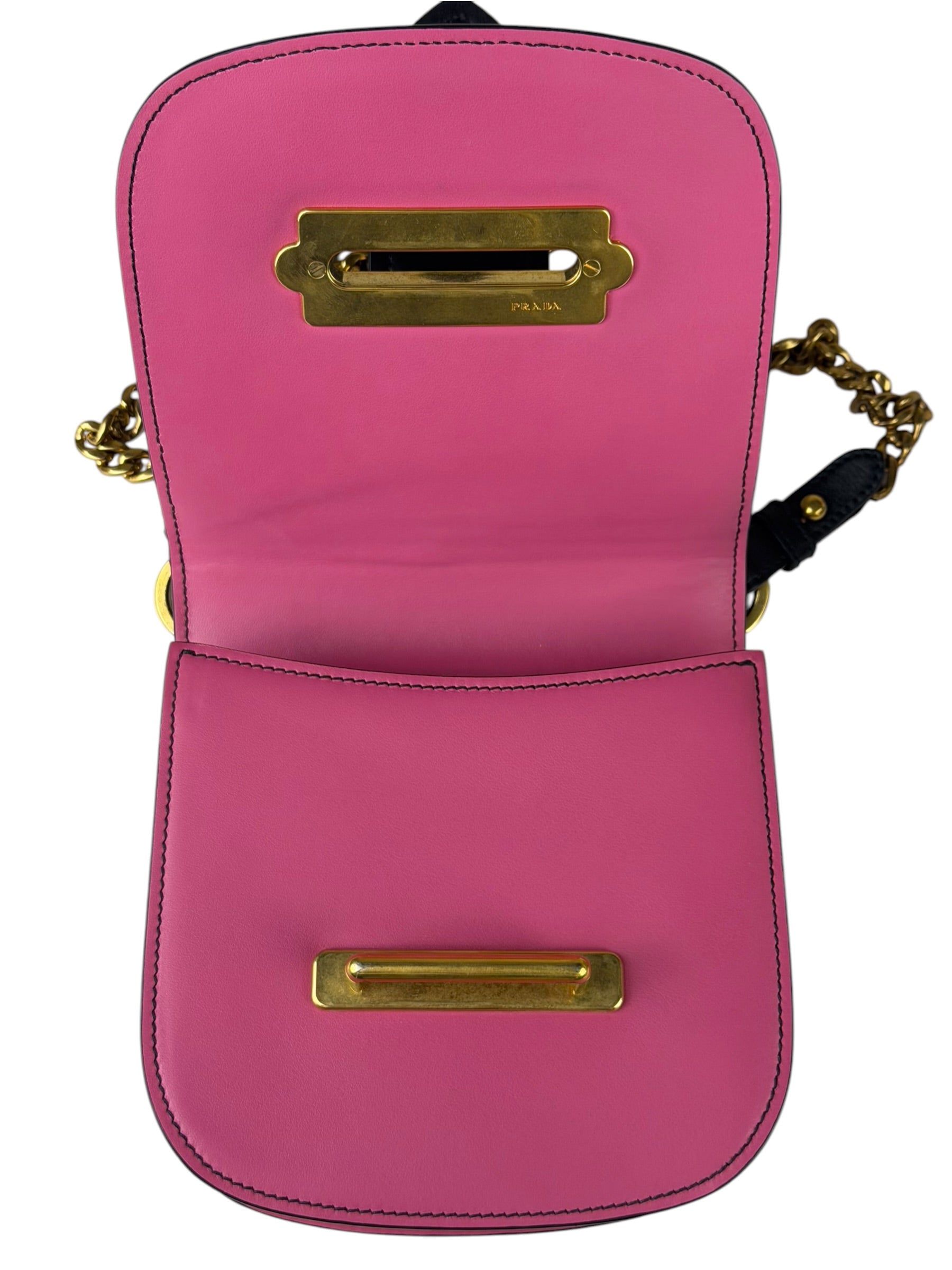 Prada Pink/Black Saffiano Leather Trim Small Cahier Crossbody Bag