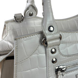 Balenciaga White Crocodile-Embossed Leather Two-Way Bag