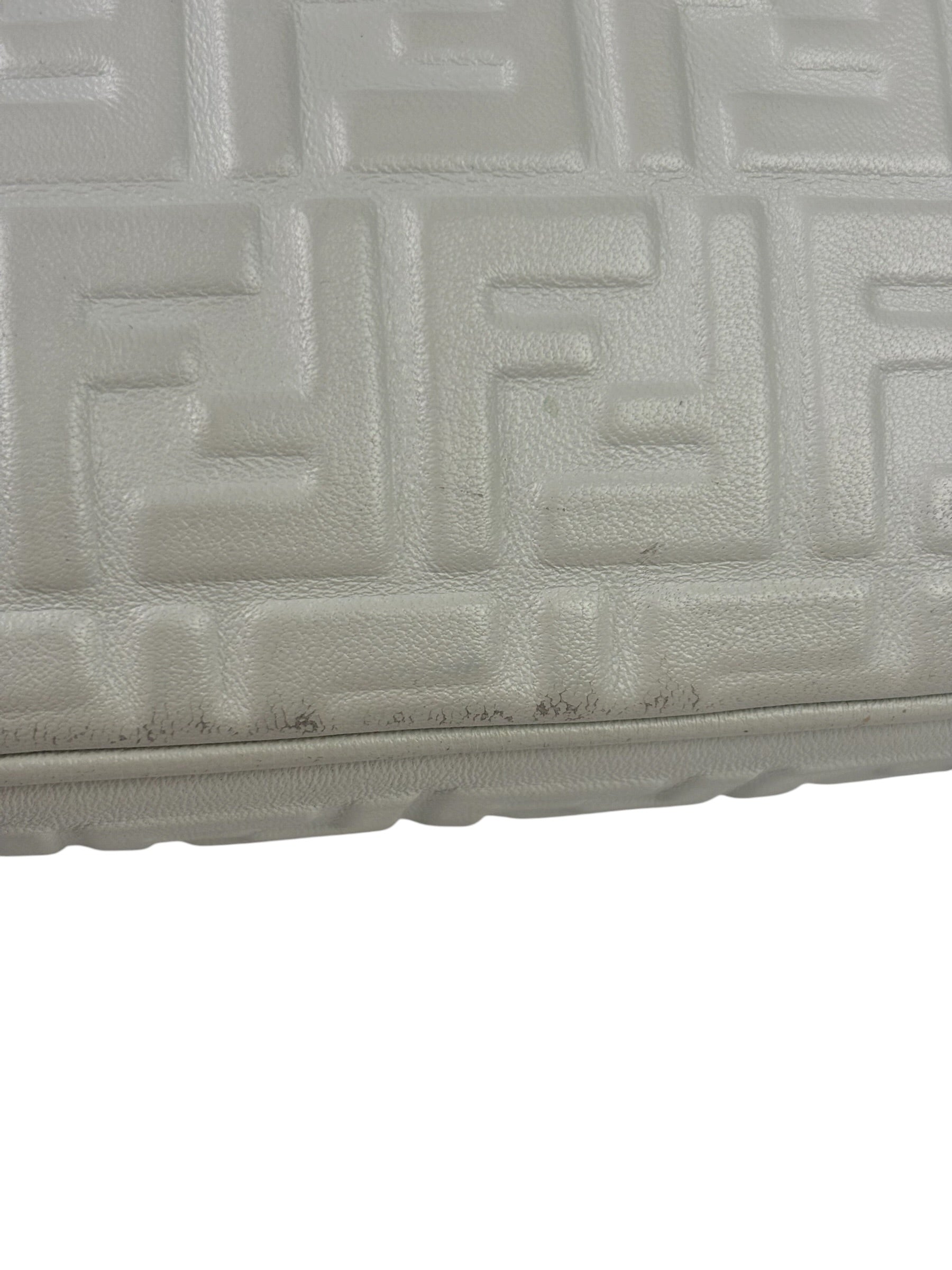 Fendi White Leather FF Flap Baguette