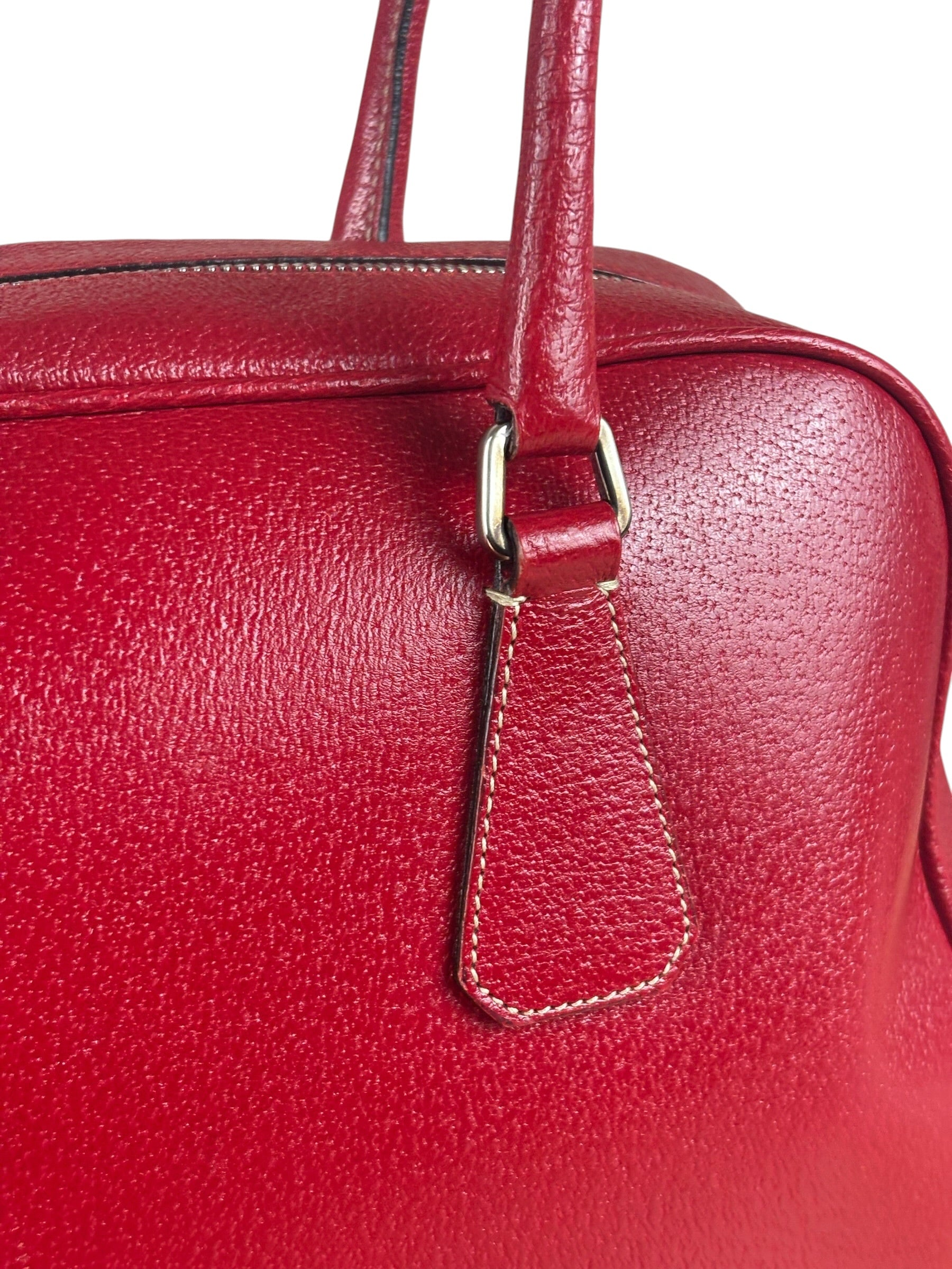 Prada Red Leather Bowling Shoulder Bag