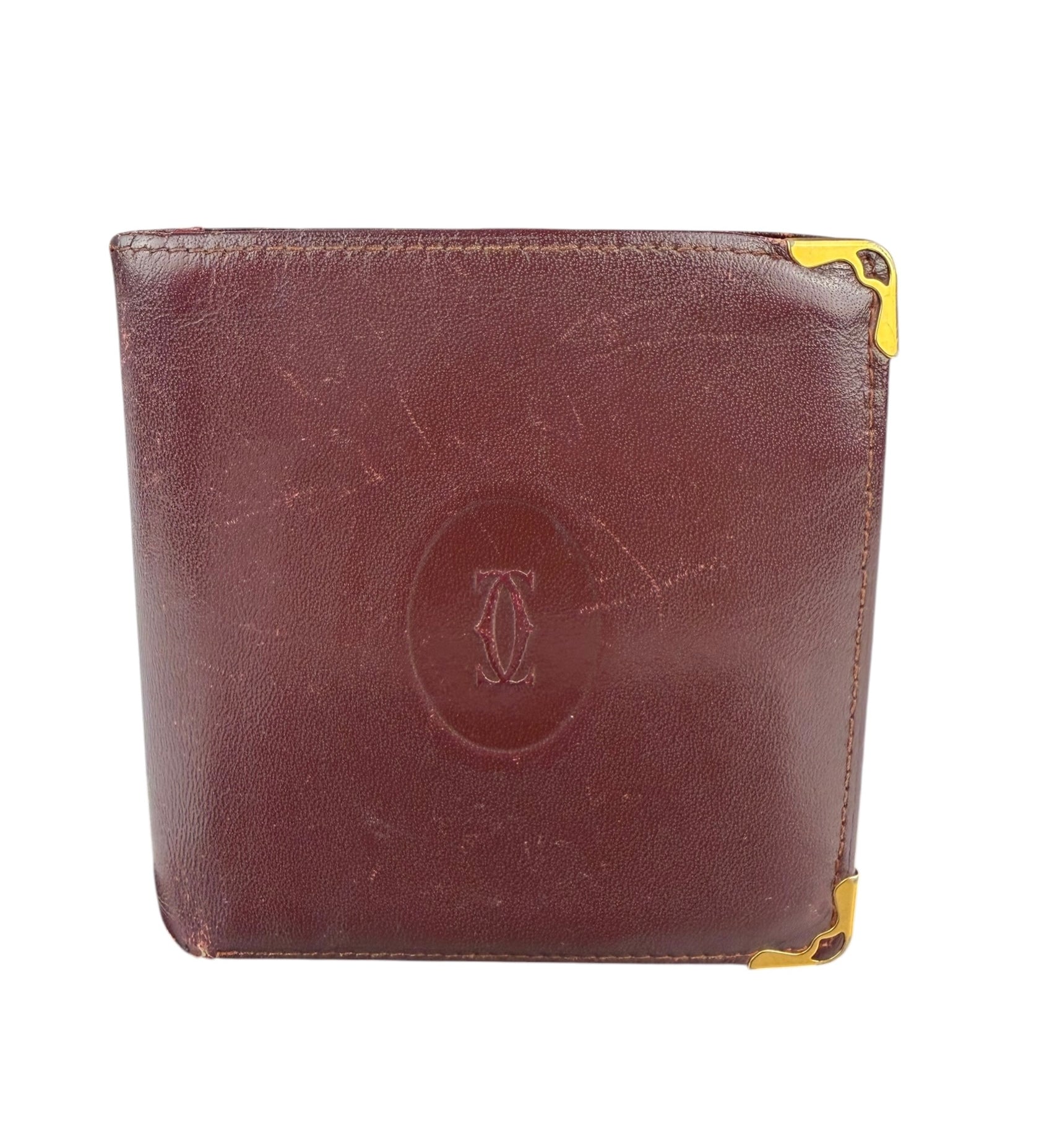 Cartier Vintage Bordeaux Burgundy Leather Bifold Wallet