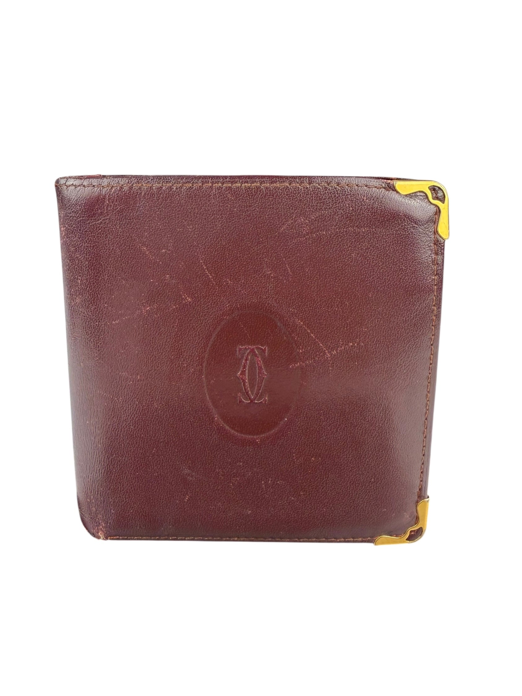 Cartier Vintage Bordeaux Burgundy Leather Bifold Wallet