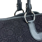 Salvatore Ferragamo Black Leather Trim Gancini Monogram Canvas Shoulder Bag