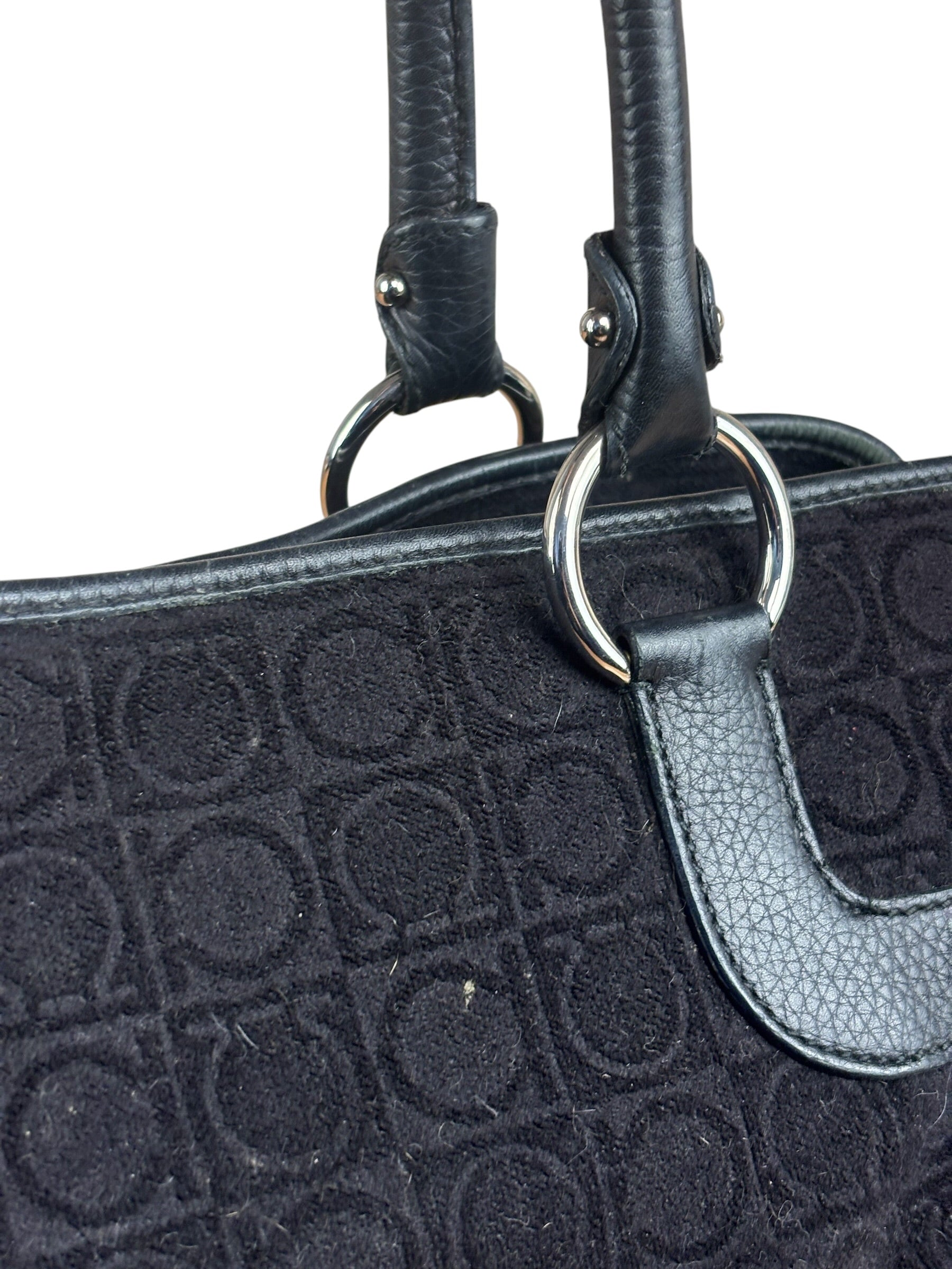 Salvatore Ferragamo Black Leather Trim Gancini Monogram Canvas Shoulder Bag