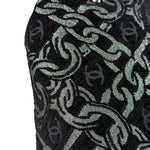 Chanel Black CC Jacquard Chain Silver Metallic Bowler Handbag 2005