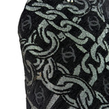 Chanel Black CC Jacquard Chain Silver Metallic Bowler Handbag 2005