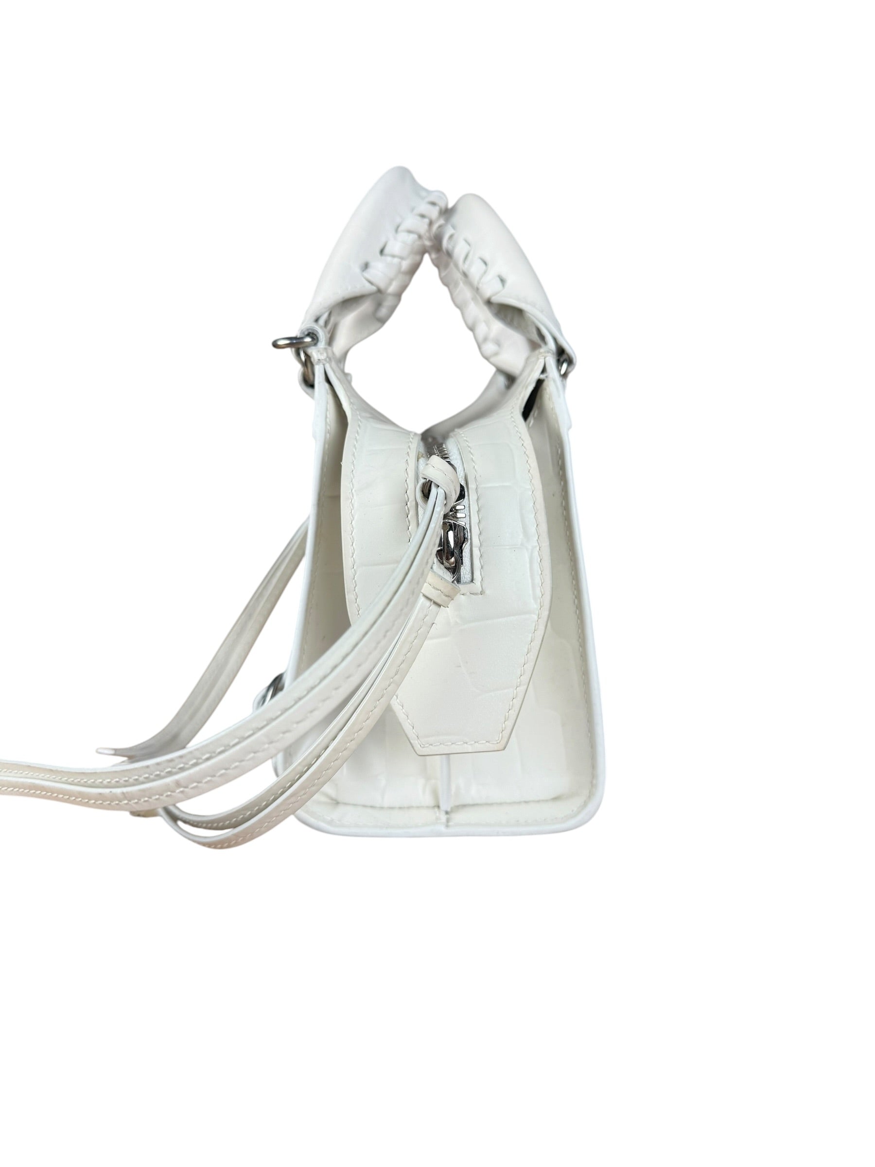 Balenciaga White Croc Embossed S Neo City Bag