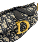 Christian Dior Navy Leather Trim Oblique Saddle Handbag