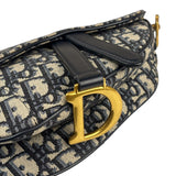 Christian Dior Navy Leather Trim Oblique Saddle Handbag