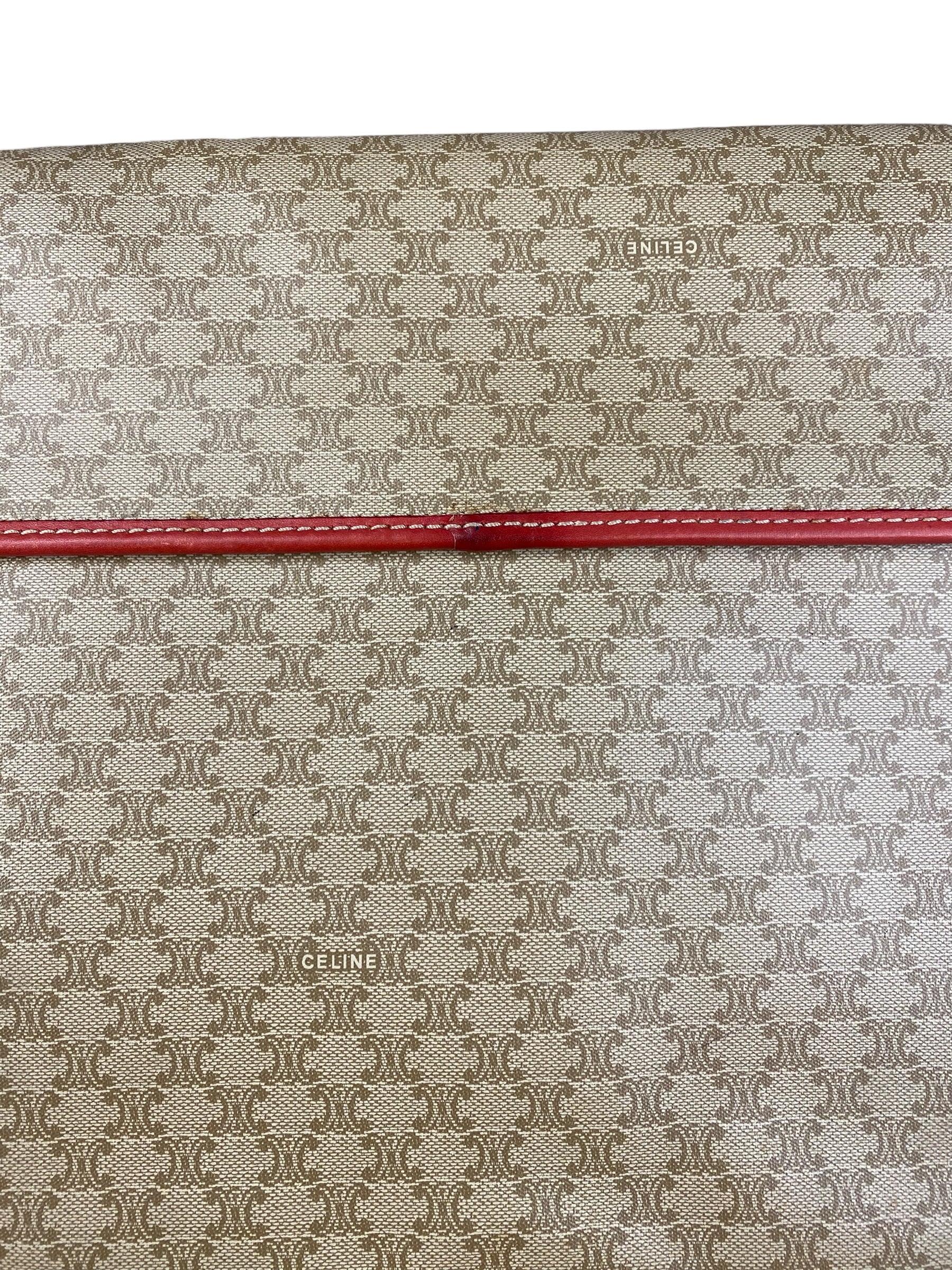 Celine Vintage Macadam Print Red Lined Flap Messenger Bag