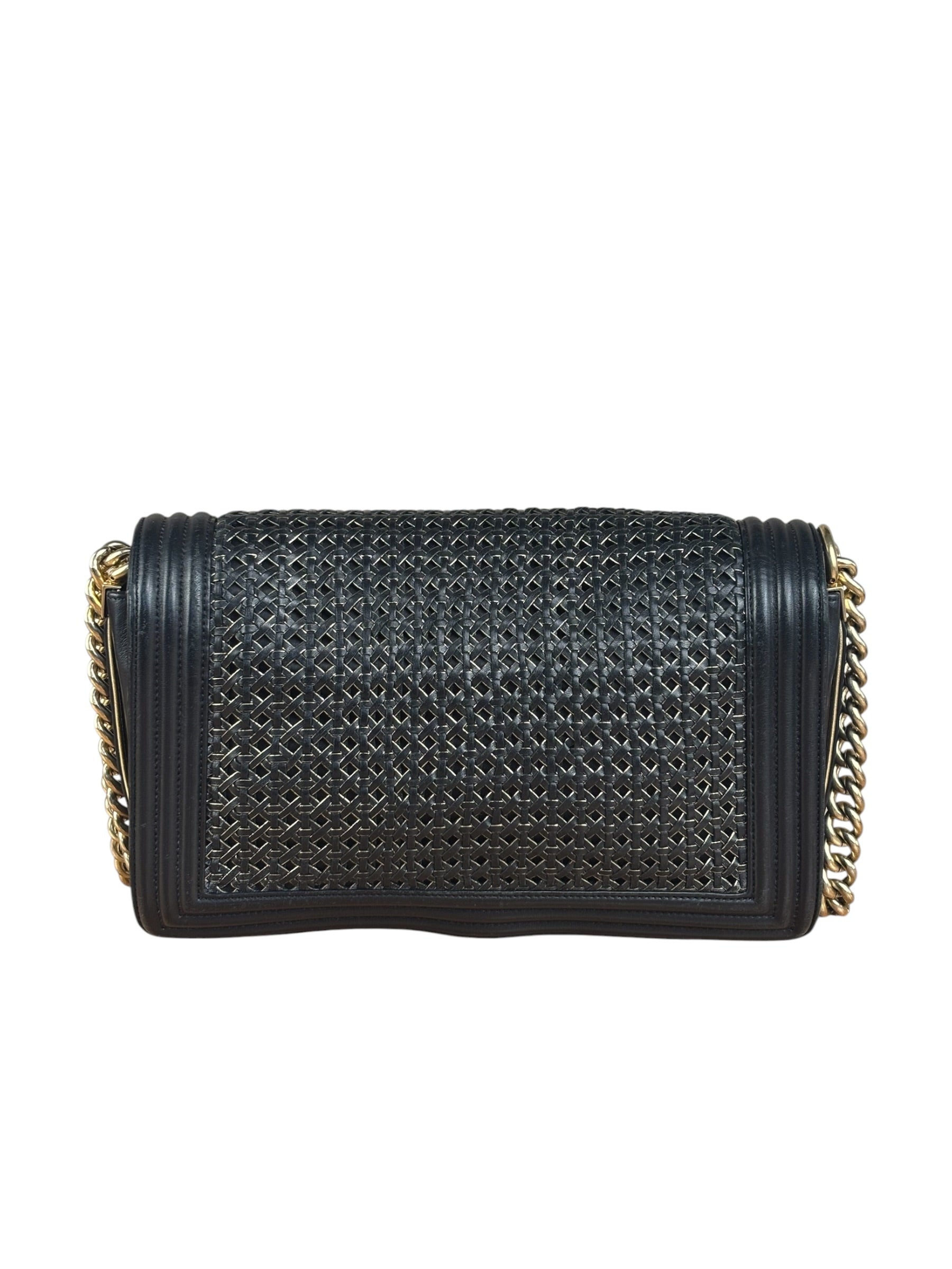 Chanel Black Leather Braided Boy Flap Shoulder Bag 2014