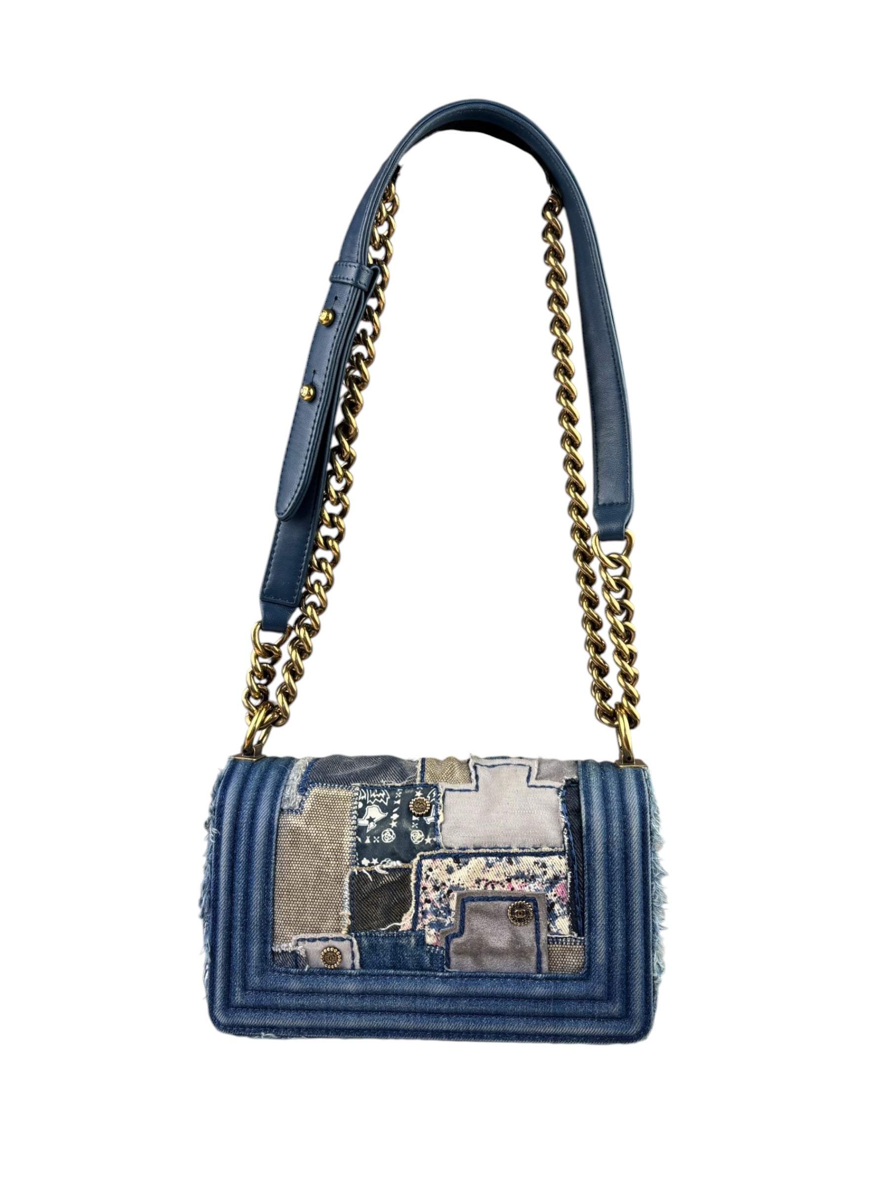 Chanel Blue Denim/Leather Trim Patchwork Boy Flap Bag 2014