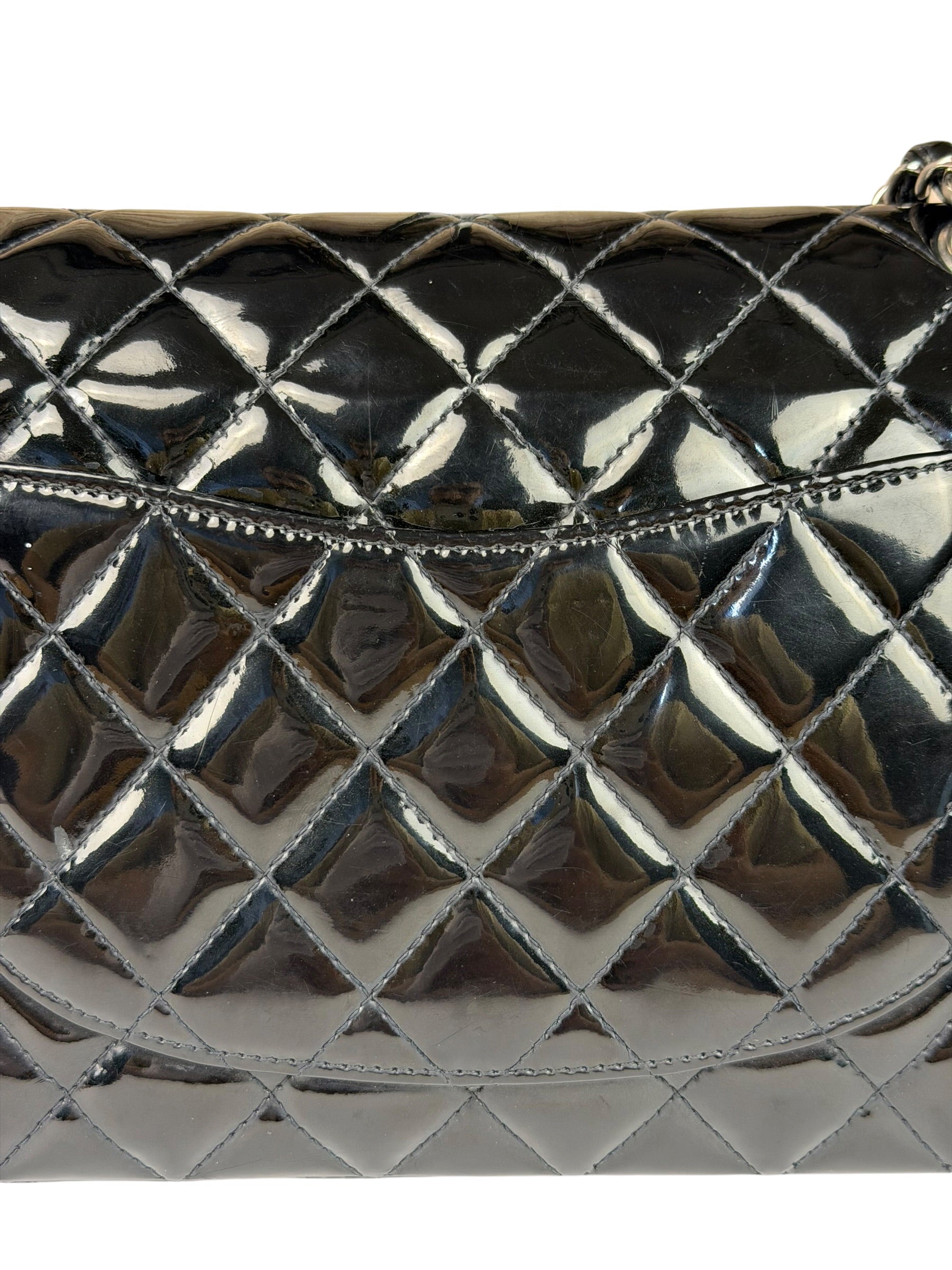 Chanel Black Patent Quilted Leather Double Flap Bag