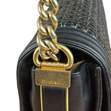 Chanel Black Leather Braided Boy Flap Shoulder Bag 2014