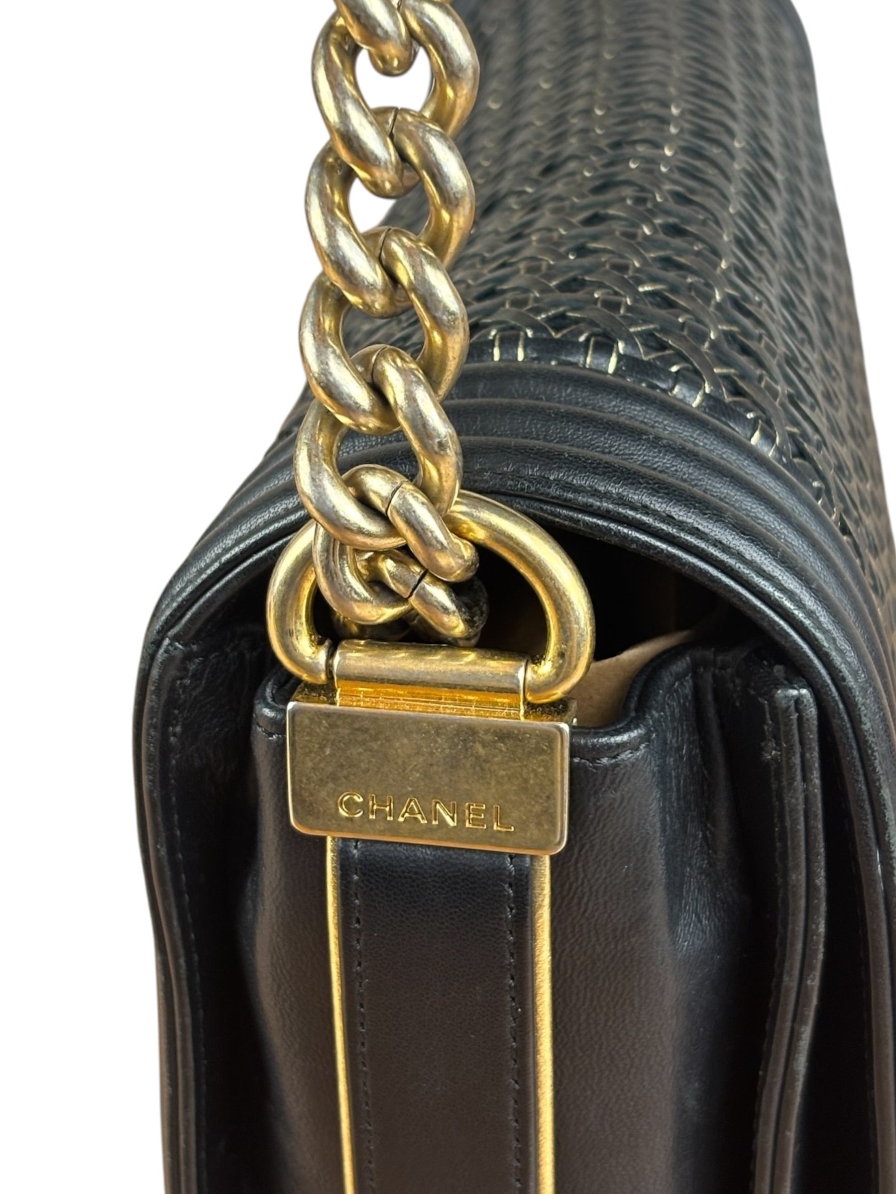 Chanel Black Leather Braided Boy Flap Shoulder Bag 2014