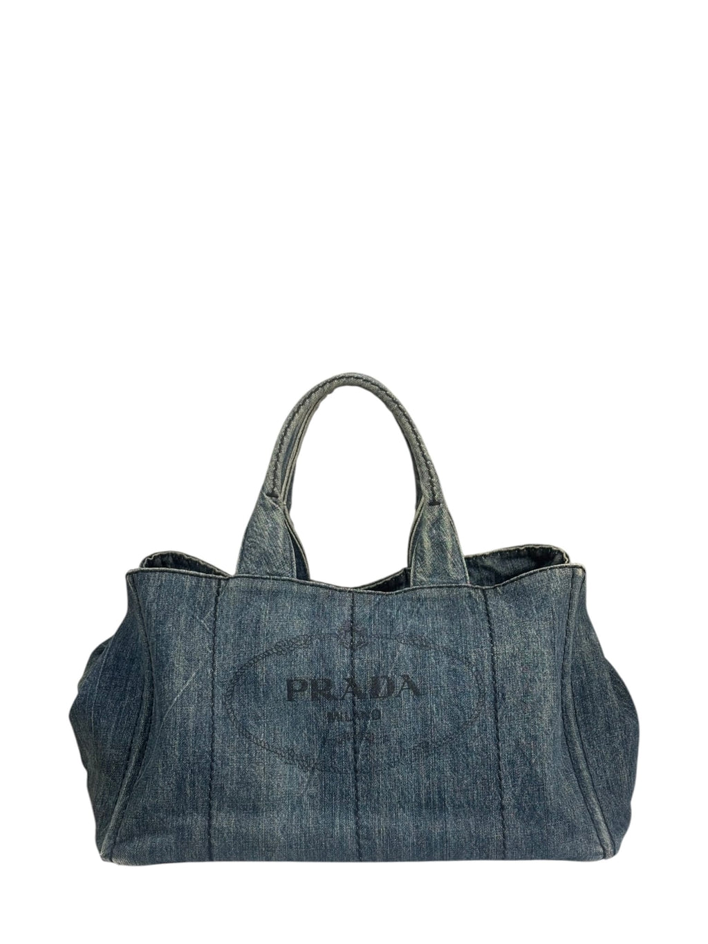 Prada Blue Denim Canapa Logo Large Tote Bag