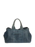 Prada Blue Denim Canapa Logo Large Tote Bag