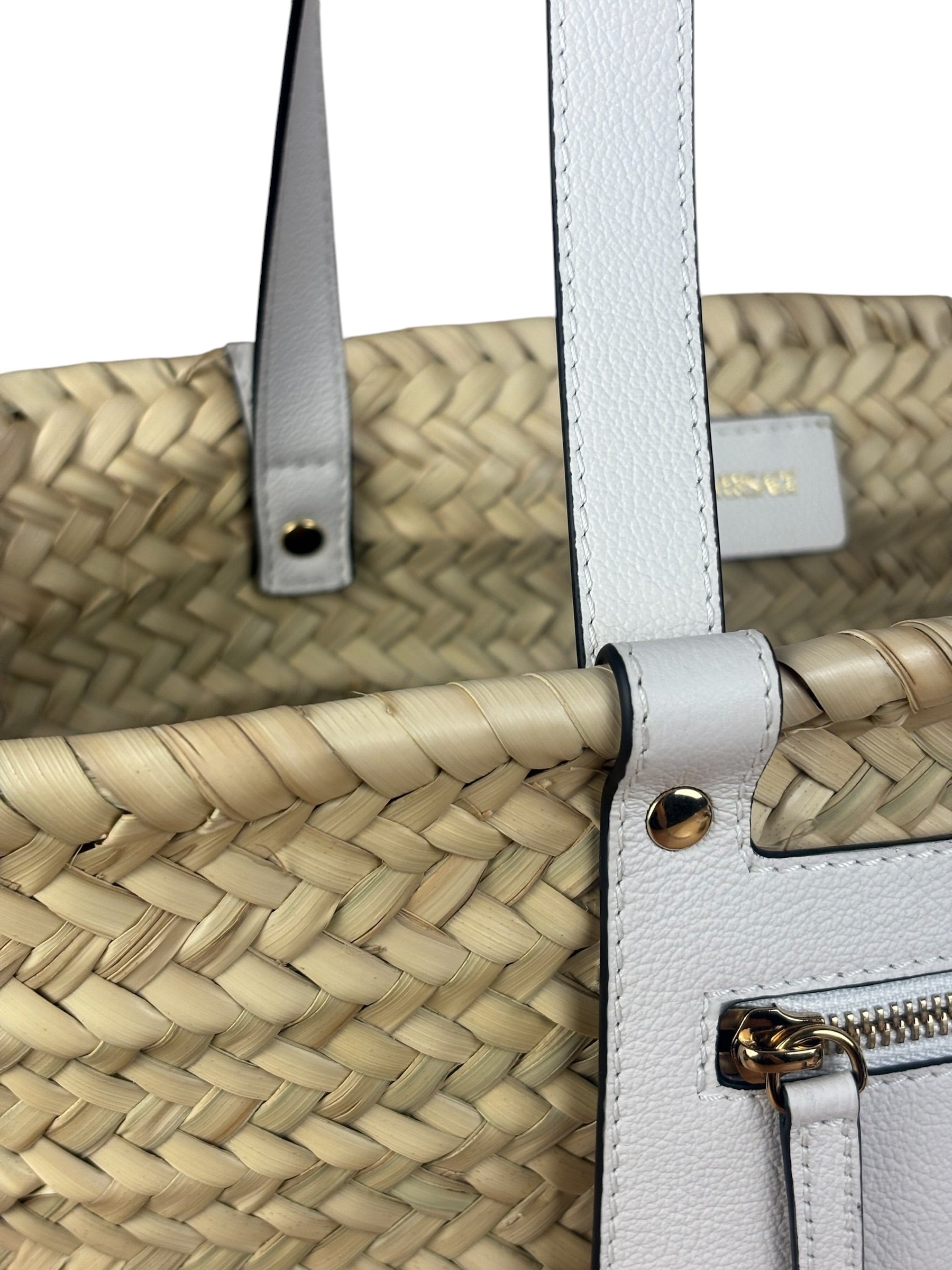 Versace Large White Raffia/Leather Shoulder Tote