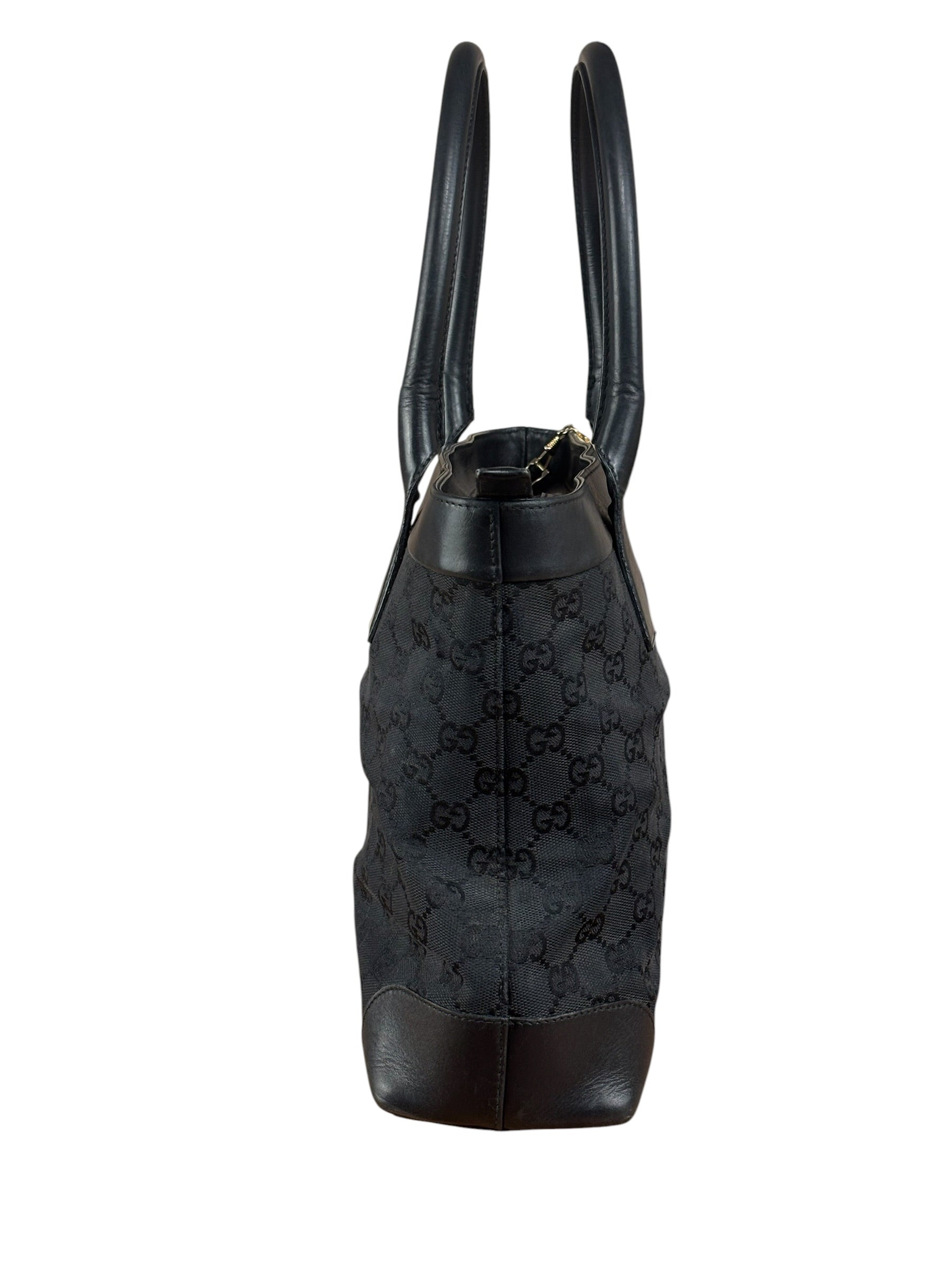 Gucci Black Leather Trim GG Canvas Tote Bag