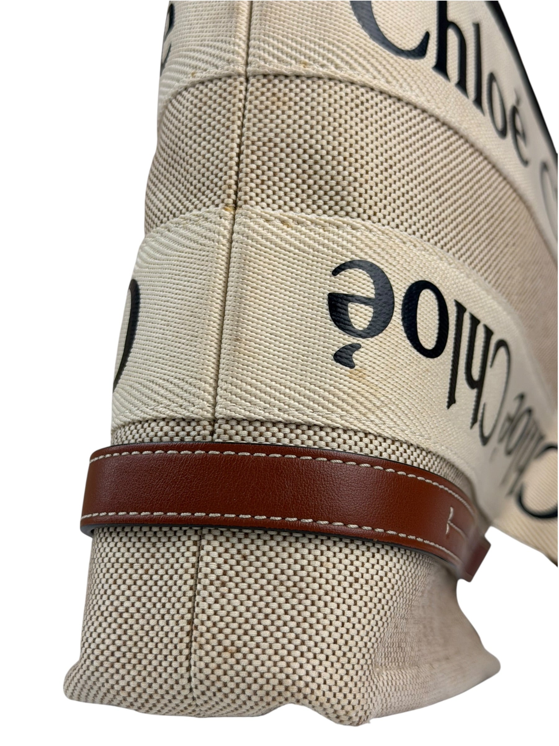 Chloe Brown Leather Trim/Linen Canvas Woody Small Tote