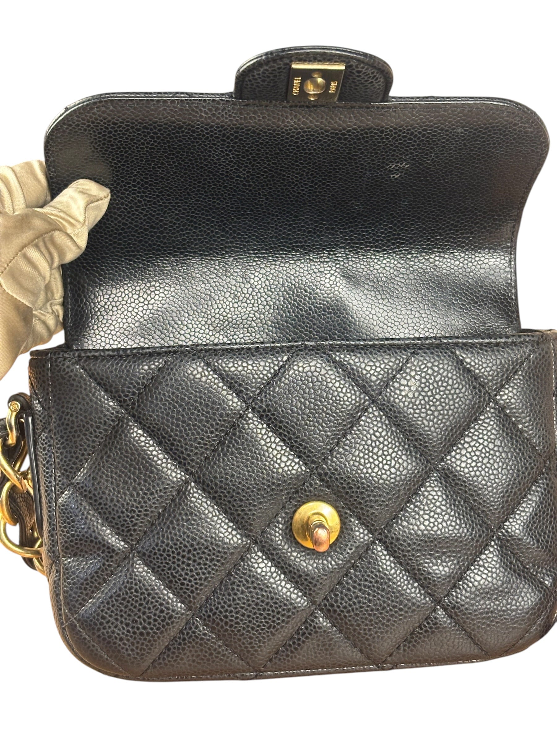 Chanel Black Caviar Quilted Leather Mini Square Flap Bag 2021