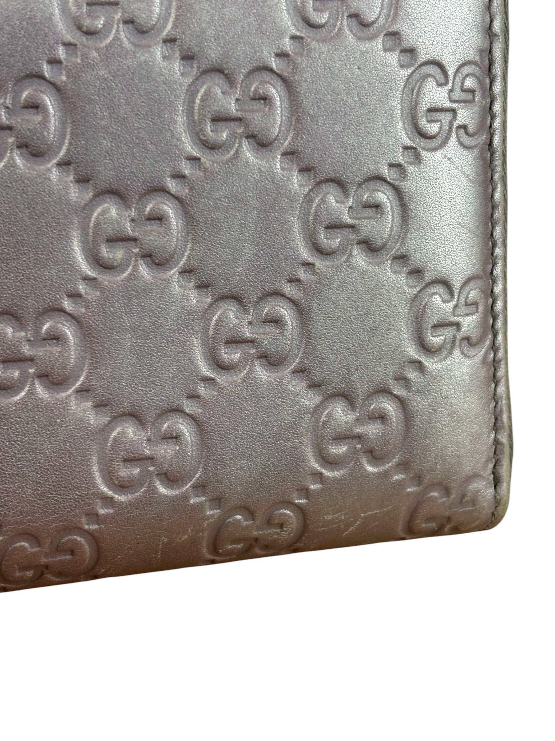 Gucci GG Embossed Metallic Lilac Leather Long Wallet