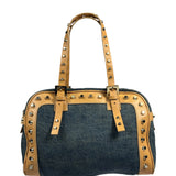 Fendi Blue/Brown Denim/Leather Trim Studded Shoulder Bag