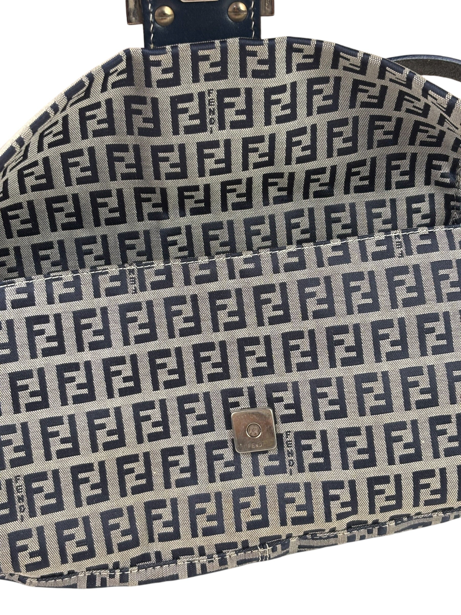 Fendi Navy Leather Trim Baguette