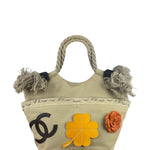 Chanel Vintage Beige Denim/Leather Trim Camellia Rope Tote