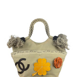 Chanel Vintage Beige Denim/Leather Trim Camellia Rope Tote
