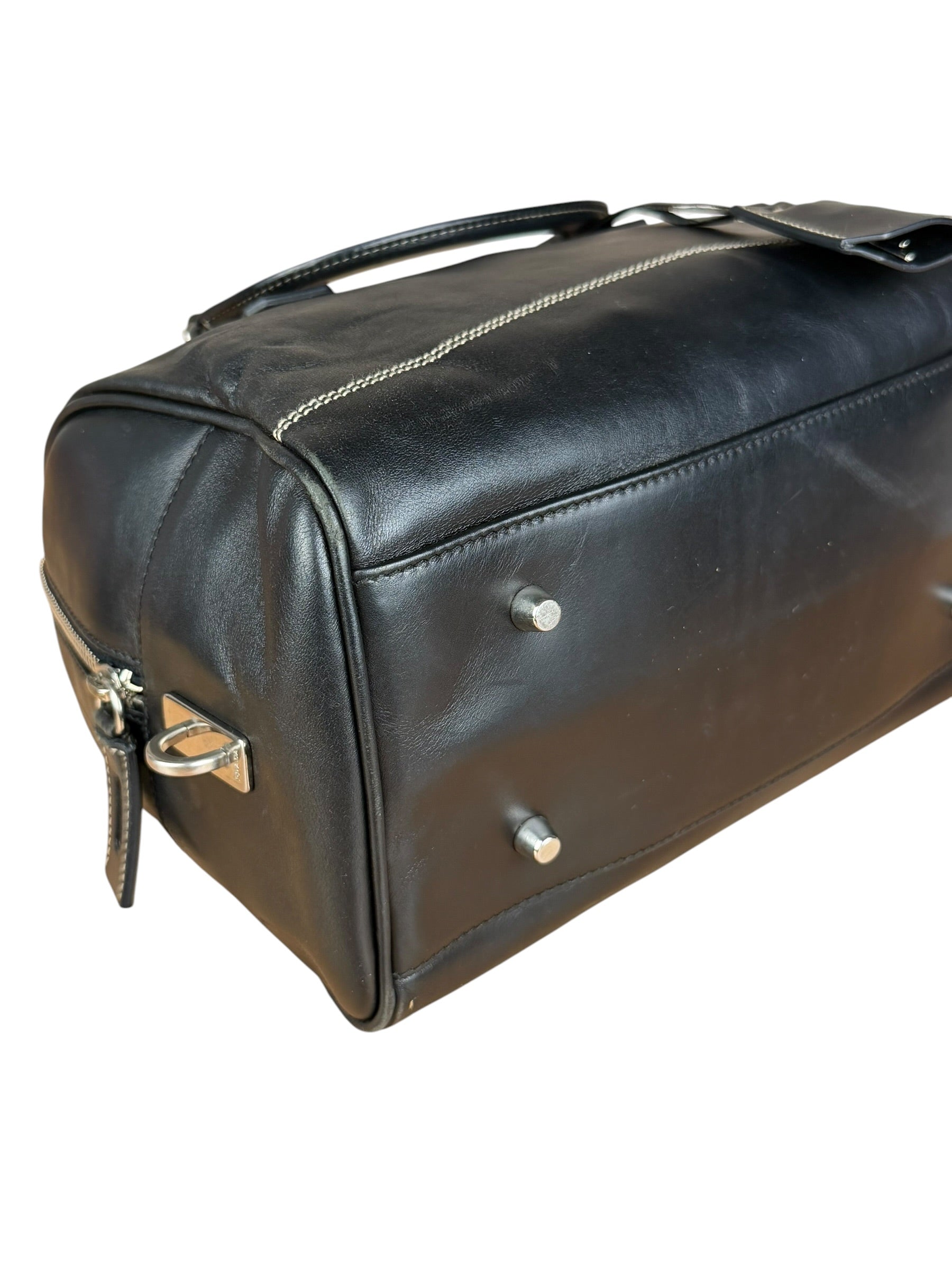 Prada Vintage Black Leather Mini Boston Bag