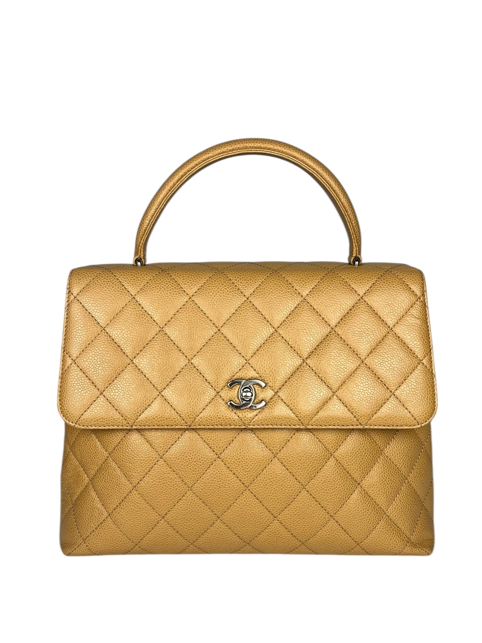 Chanel Beige Calfskin Kelly Top Handle Bag 2001