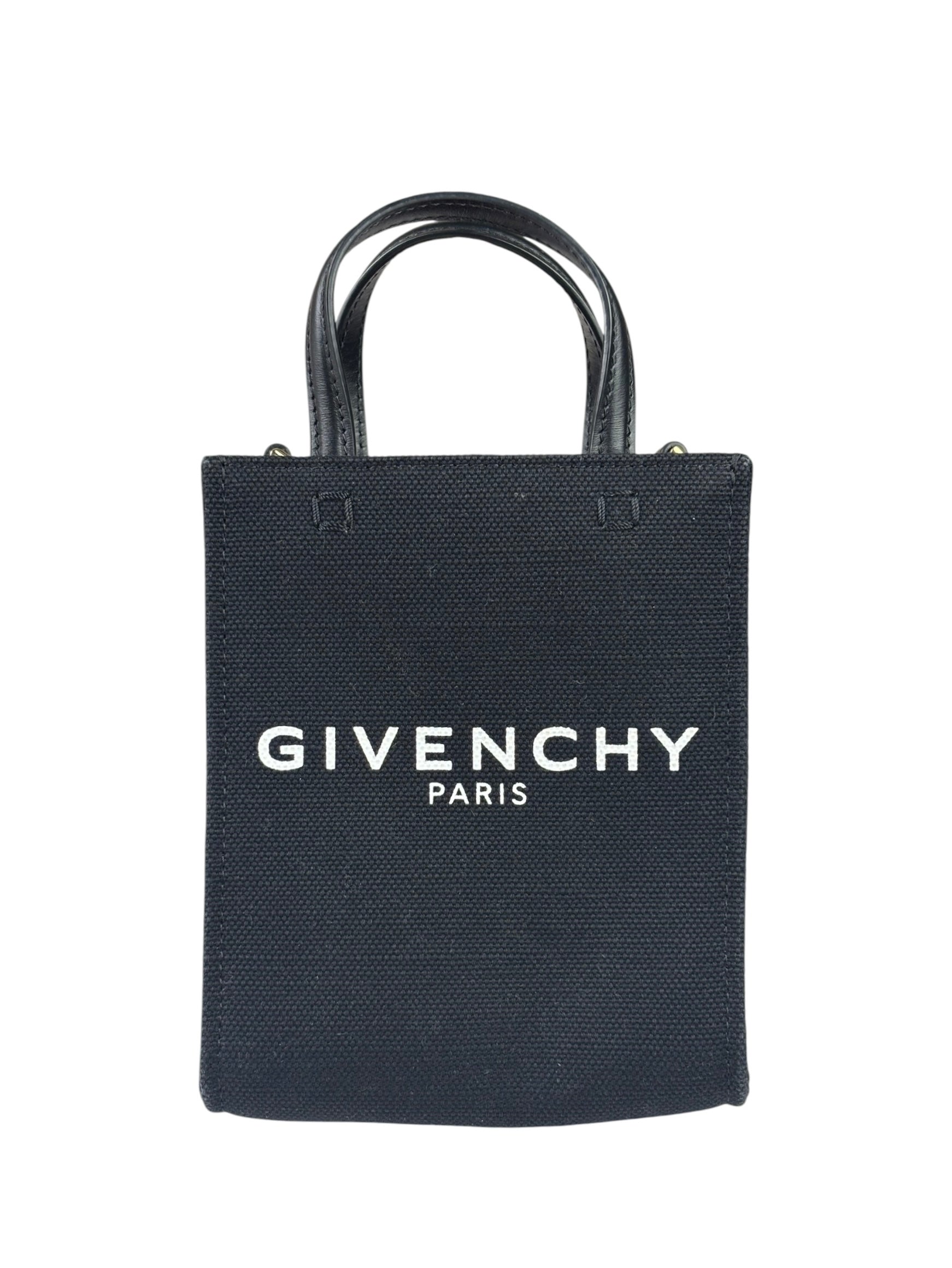 Givenchy Black Leather Trim Mini Logo Printed Tote