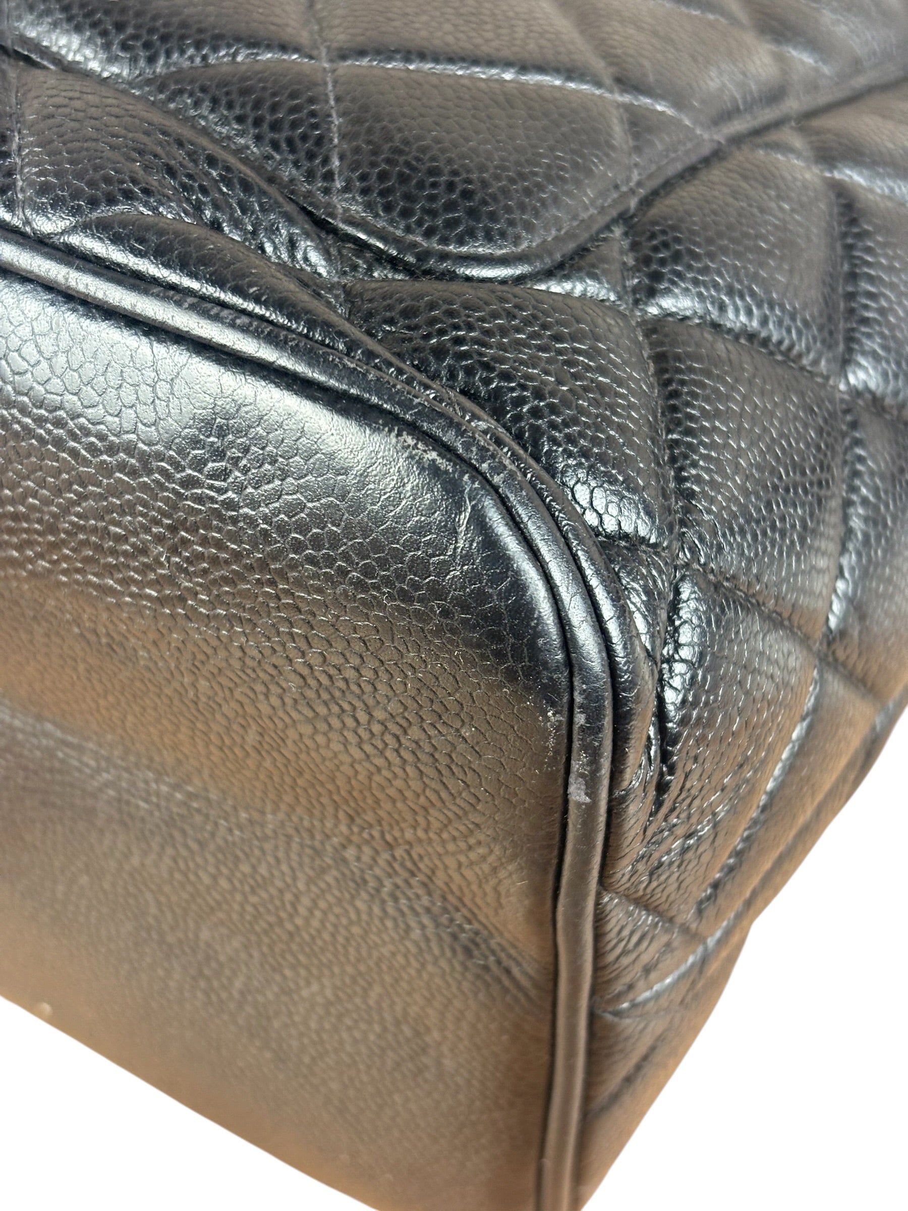 Chanel Vintage CC Black Quilted Caviar Leather Medallion Tote Bag 2002