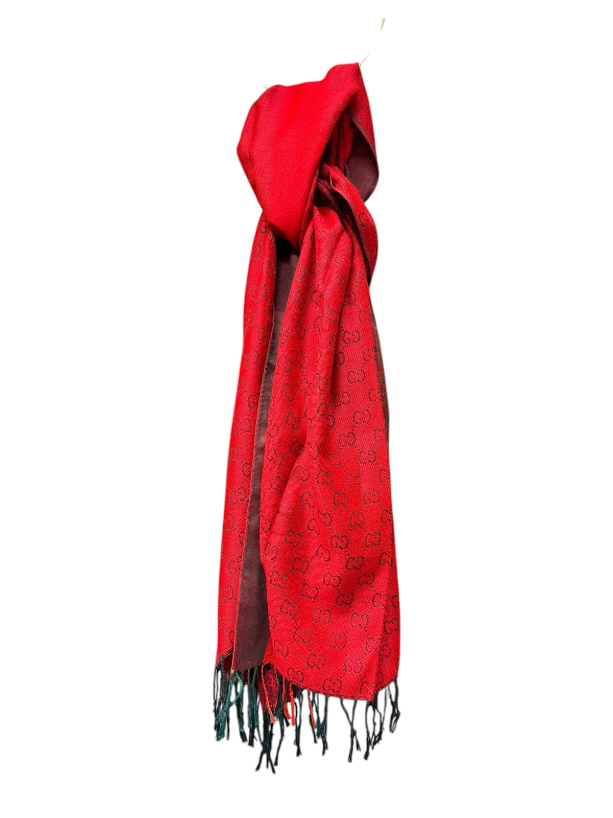 Gucci Carcoal-Grey/Red Reversible Wool-Jacquard Scarf