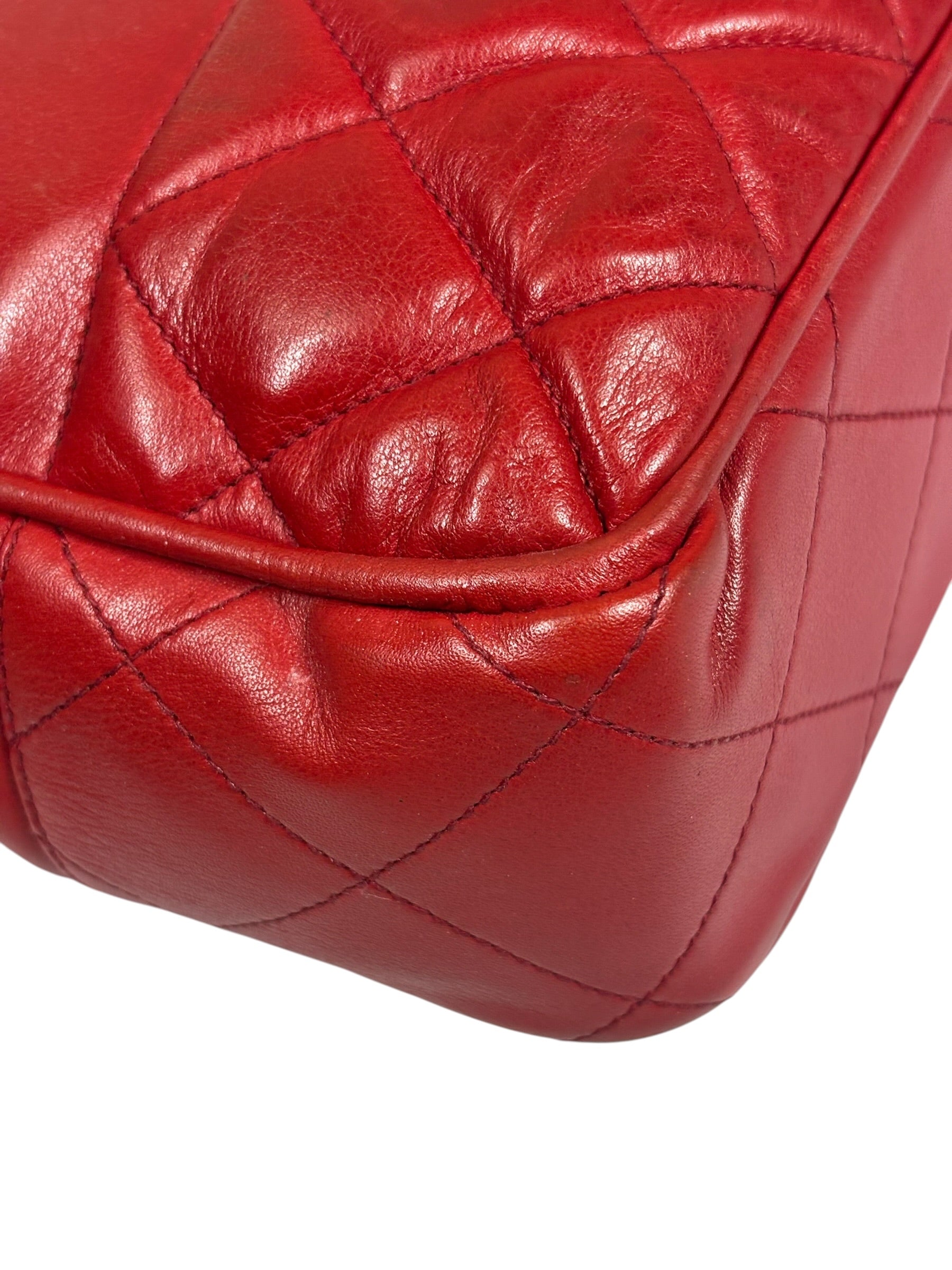 Chanel Vintage Red Quilted Lambskin Tote 1989