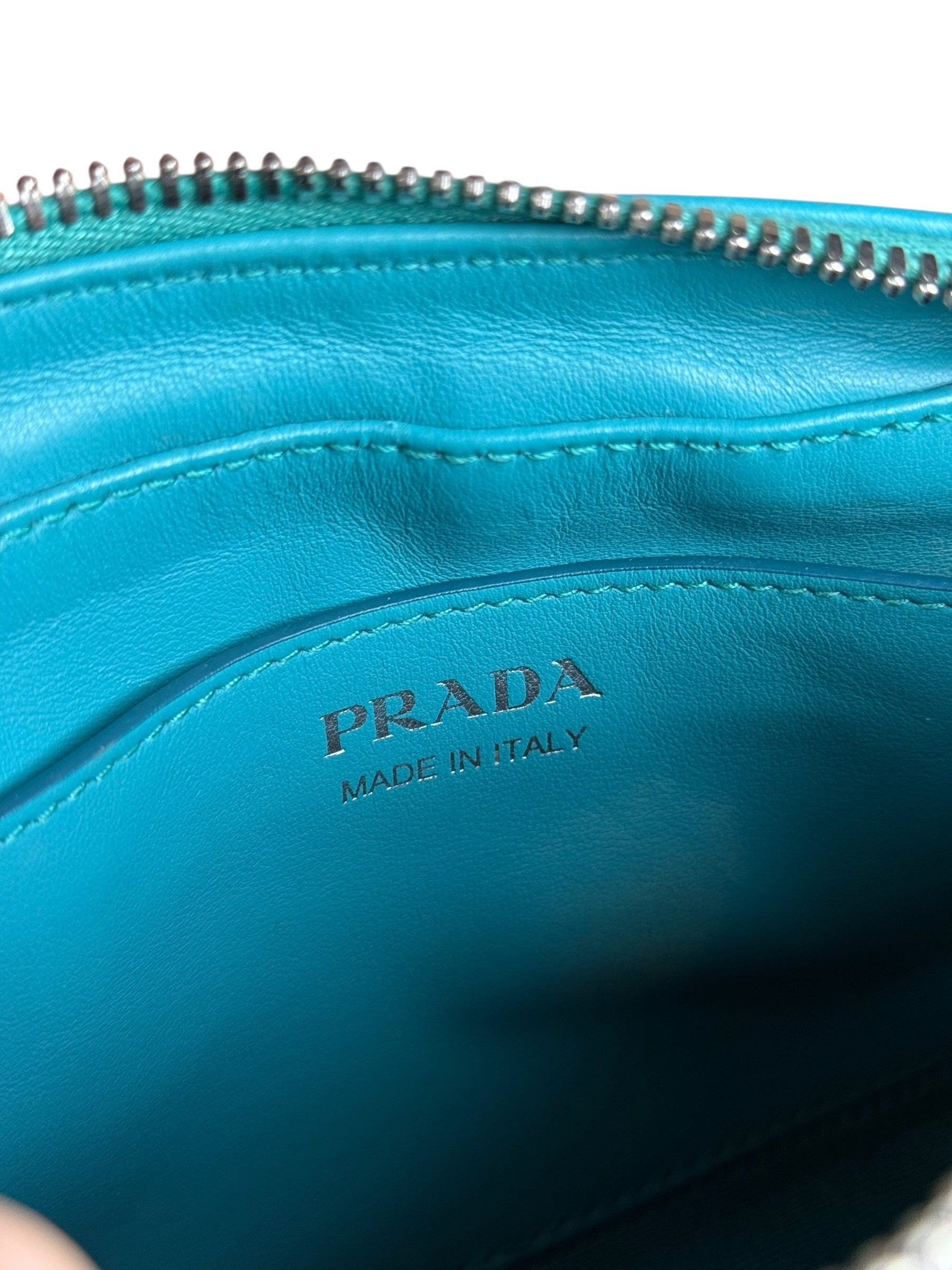 Prada Teal Diagramme Leather Chain Crossbody