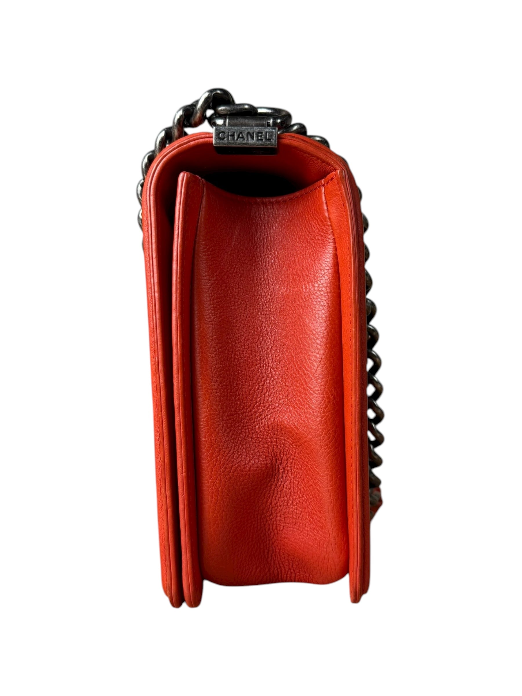 Chanel Quilted Stitch Red Leather Boy Bag 2014