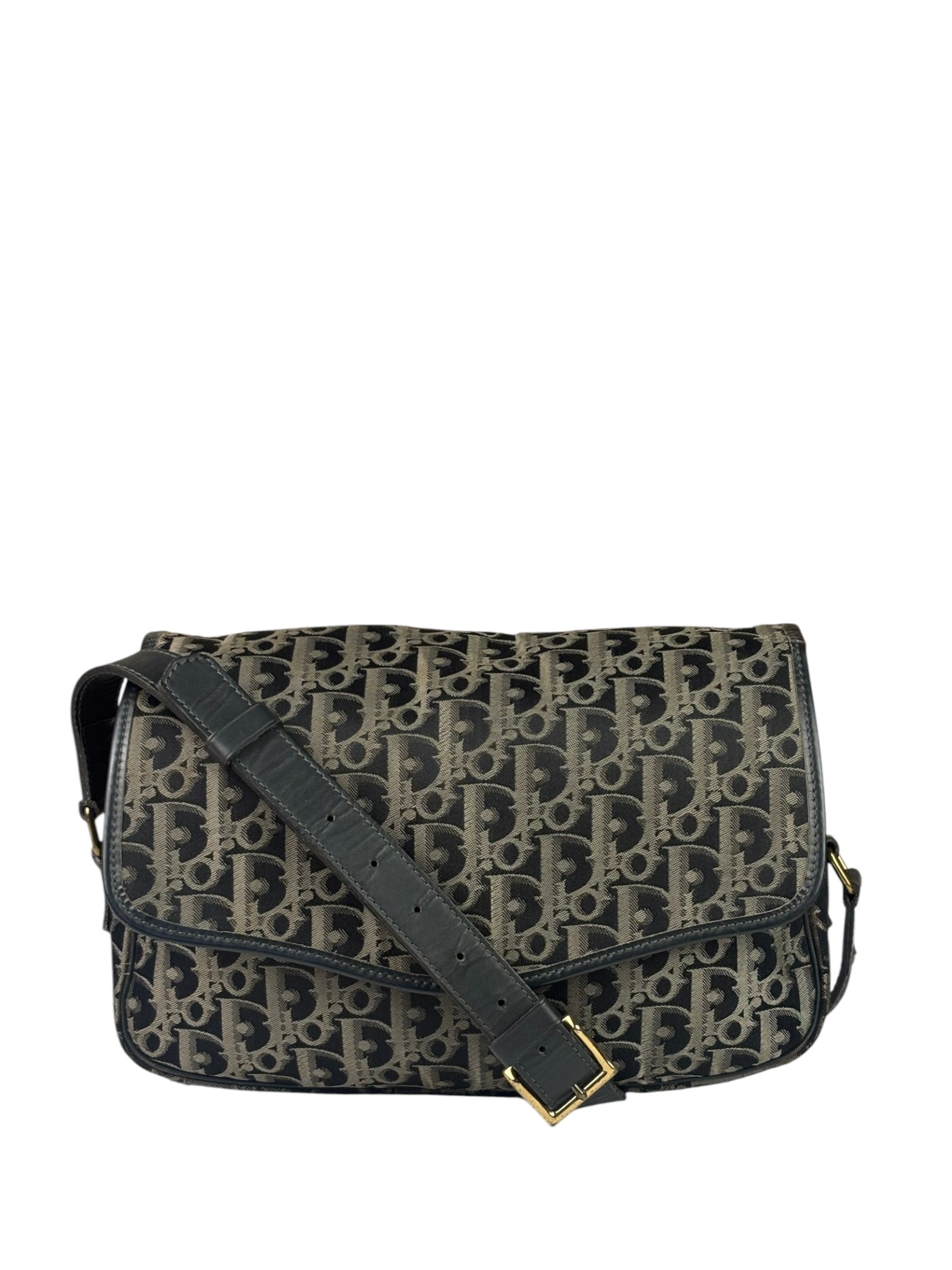 Christian Dior Vintage Black Leather Trim Trotter Crossbody Bag