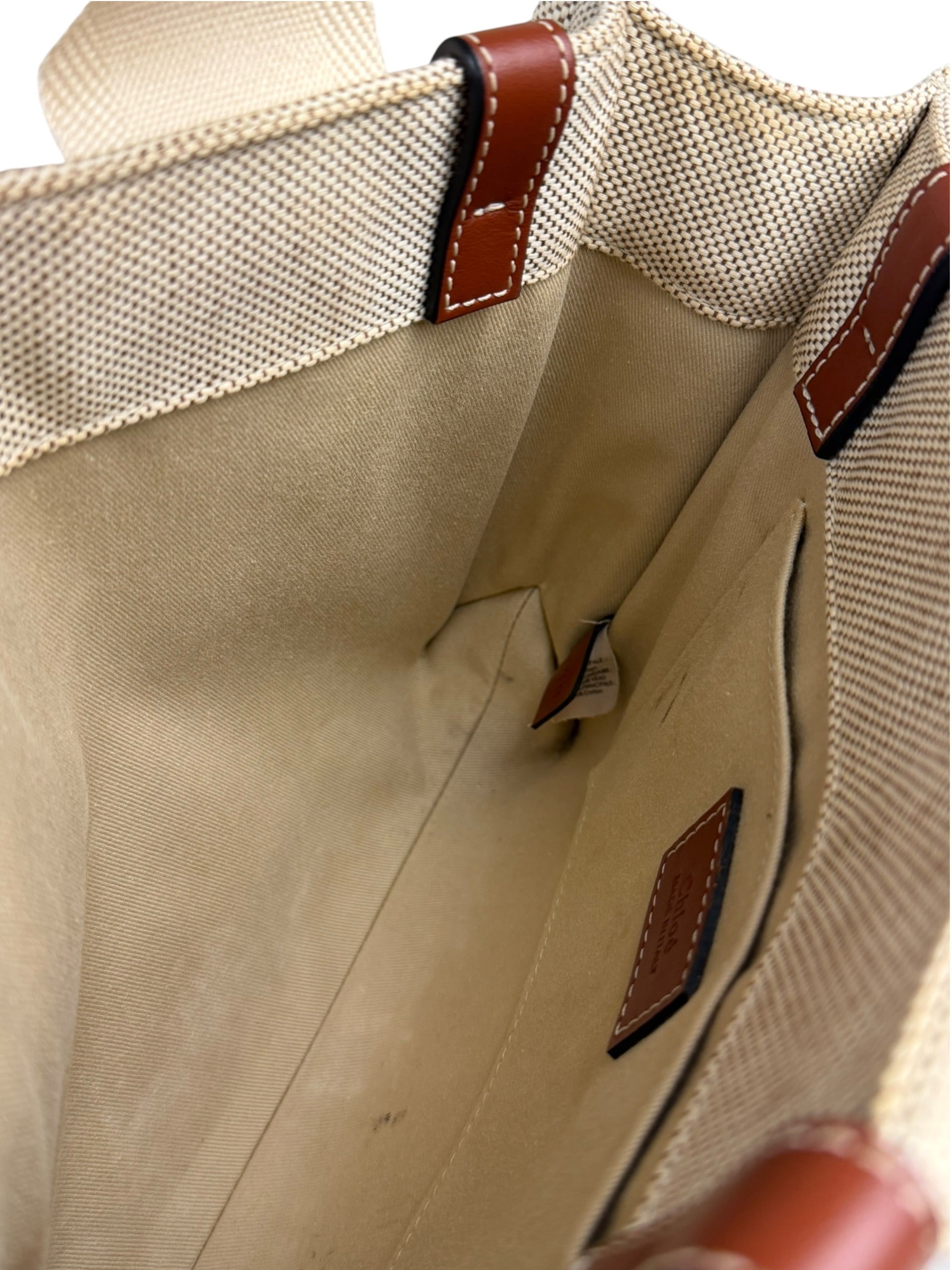 Chloe Brown Leather Trim/Linen Canvas Woody Small Tote