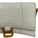Balenciaga White Crocodile Embossed Hourglass Wallet On Chain