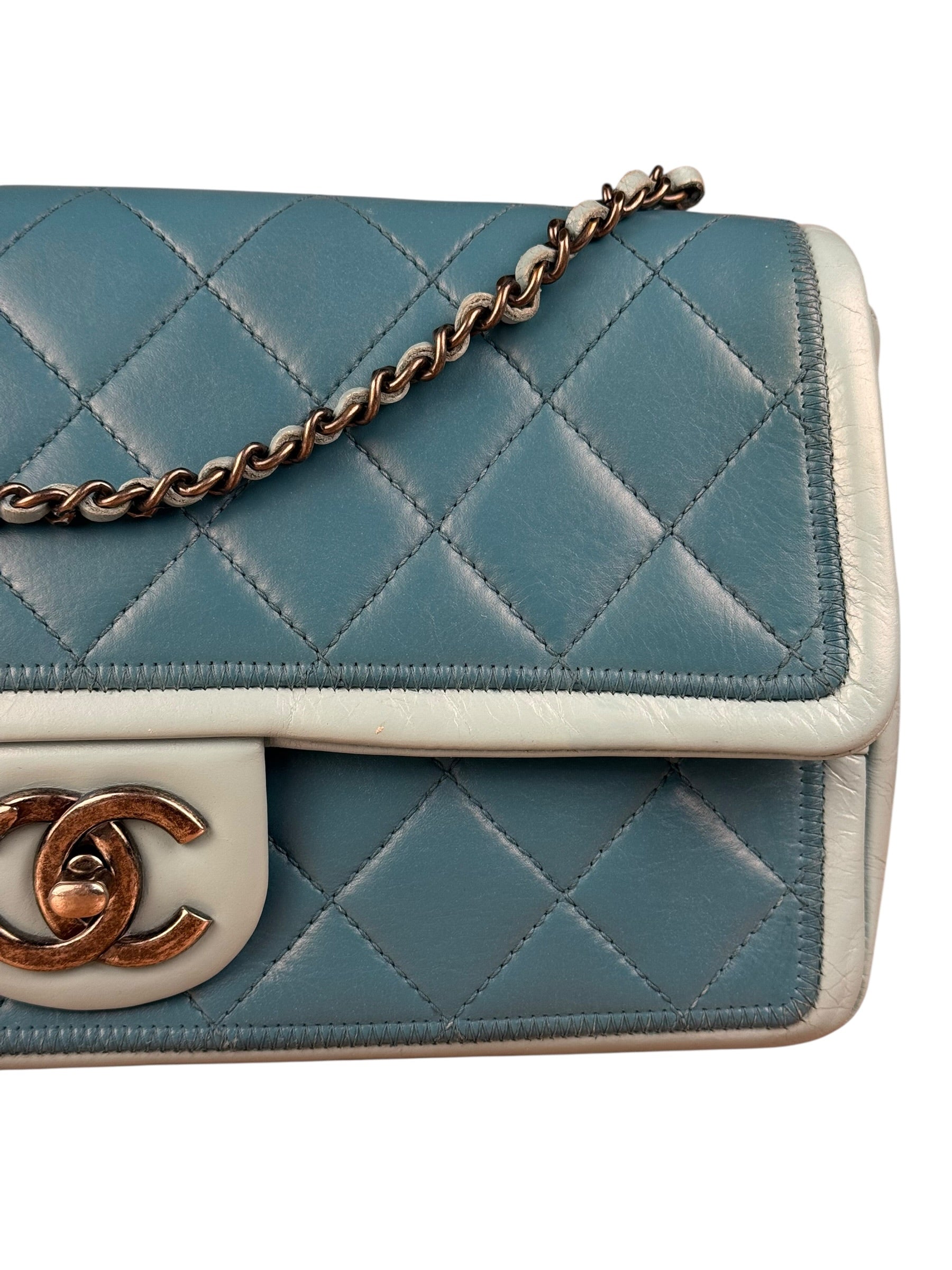 Chanel CC Two-Toned Blue Leather Flap Bag 2014