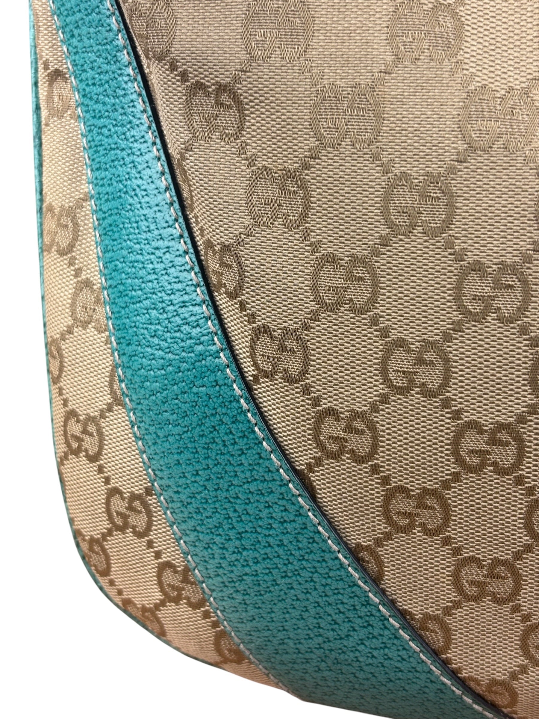 Gucci GG Vintage Canvas Turquoise Trim Hobo Bag