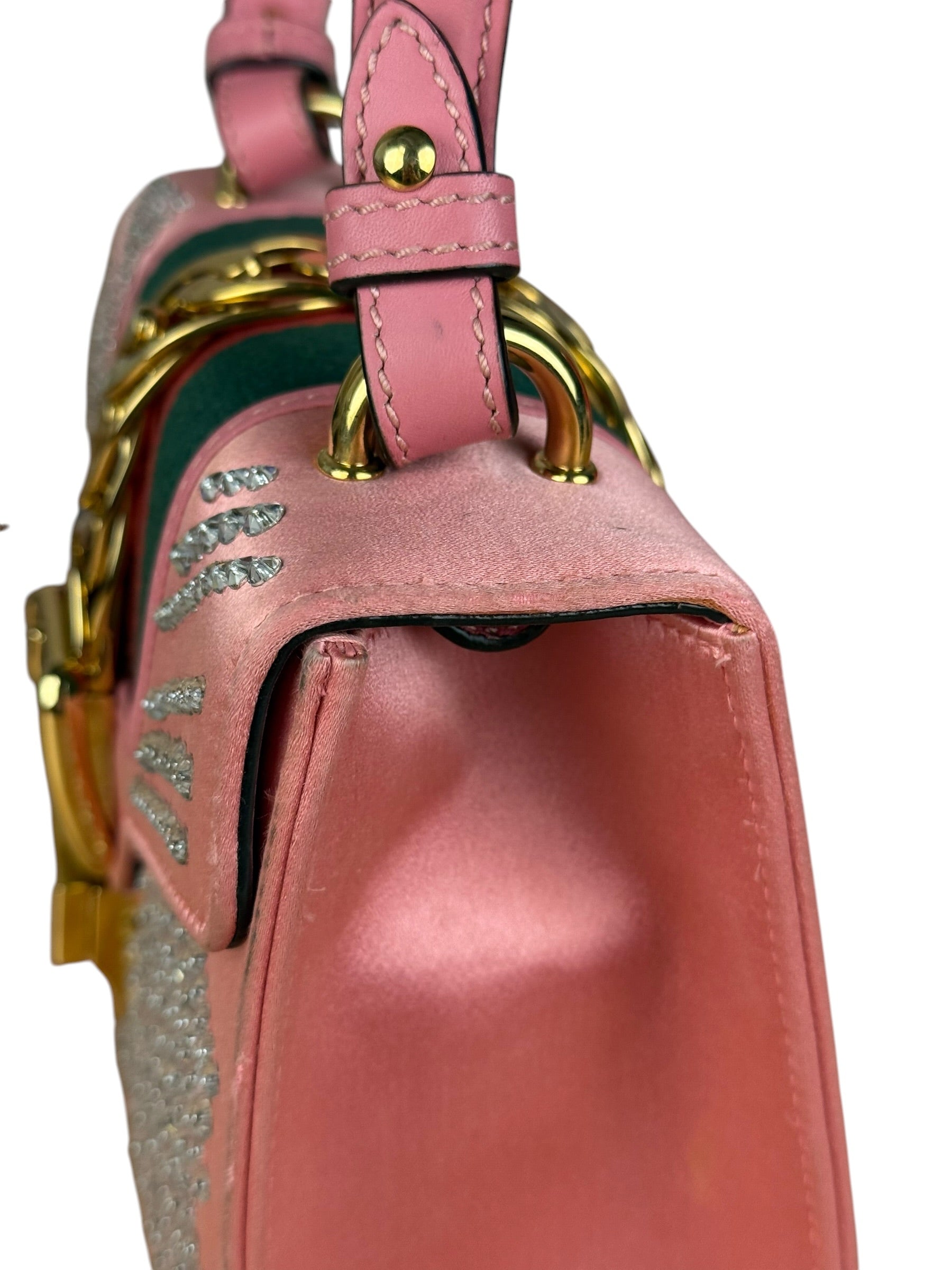 Gucci Sylvie Pink Mini Satin Embellished 2Way Handbag